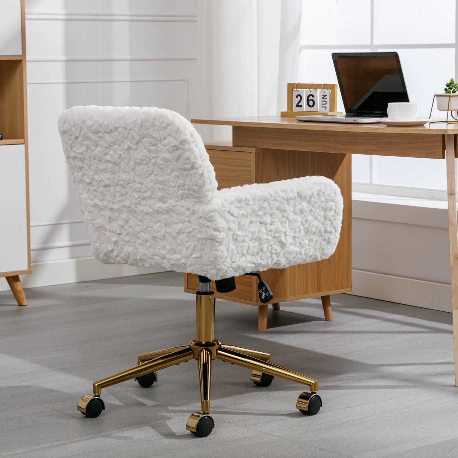 Beige Velvet Office Chair with Golden Base, Adjustable Swivel Design and Reclining Feature - Platinum-Level Office Chairs