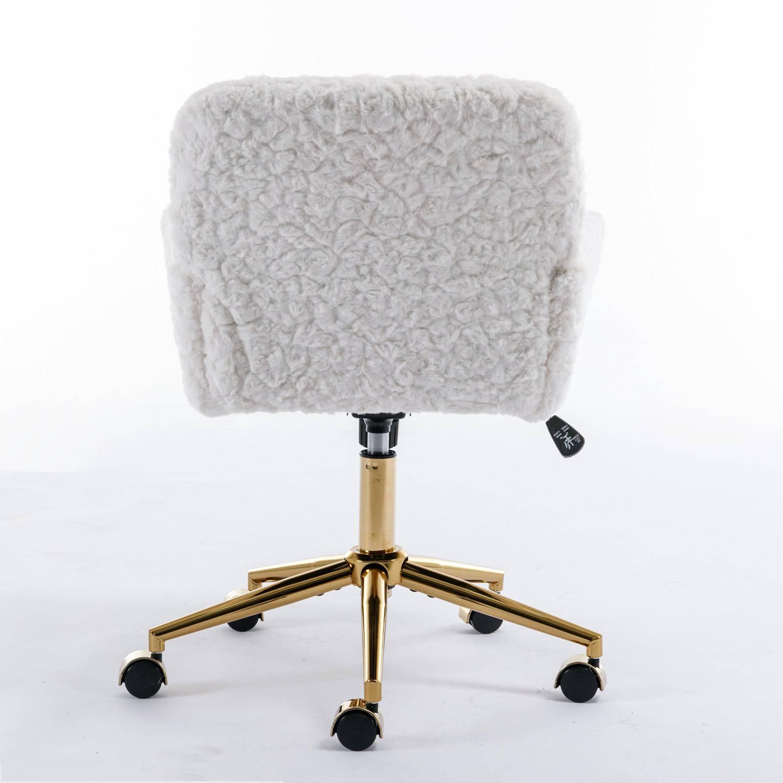 Beige Velvet Office Chair with Golden Base, Adjustable Swivel Design and Reclining Feature - Platinum-Level Office Chairs