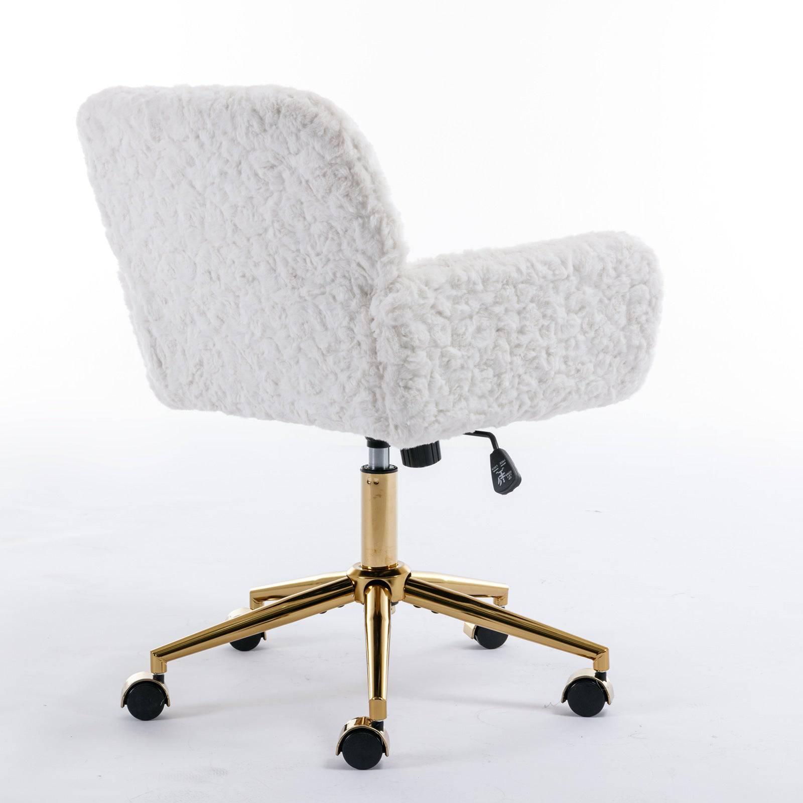 Beige Velvet Office Chair with Golden Base, Adjustable Swivel Design and Reclining Feature - Platinum-Level Office Chairs