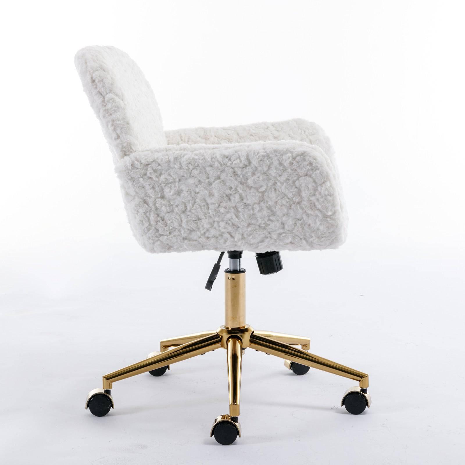 Beige Velvet Office Chair with Golden Base, Adjustable Swivel Design and Reclining Feature - Platinum-Level Office Chairs