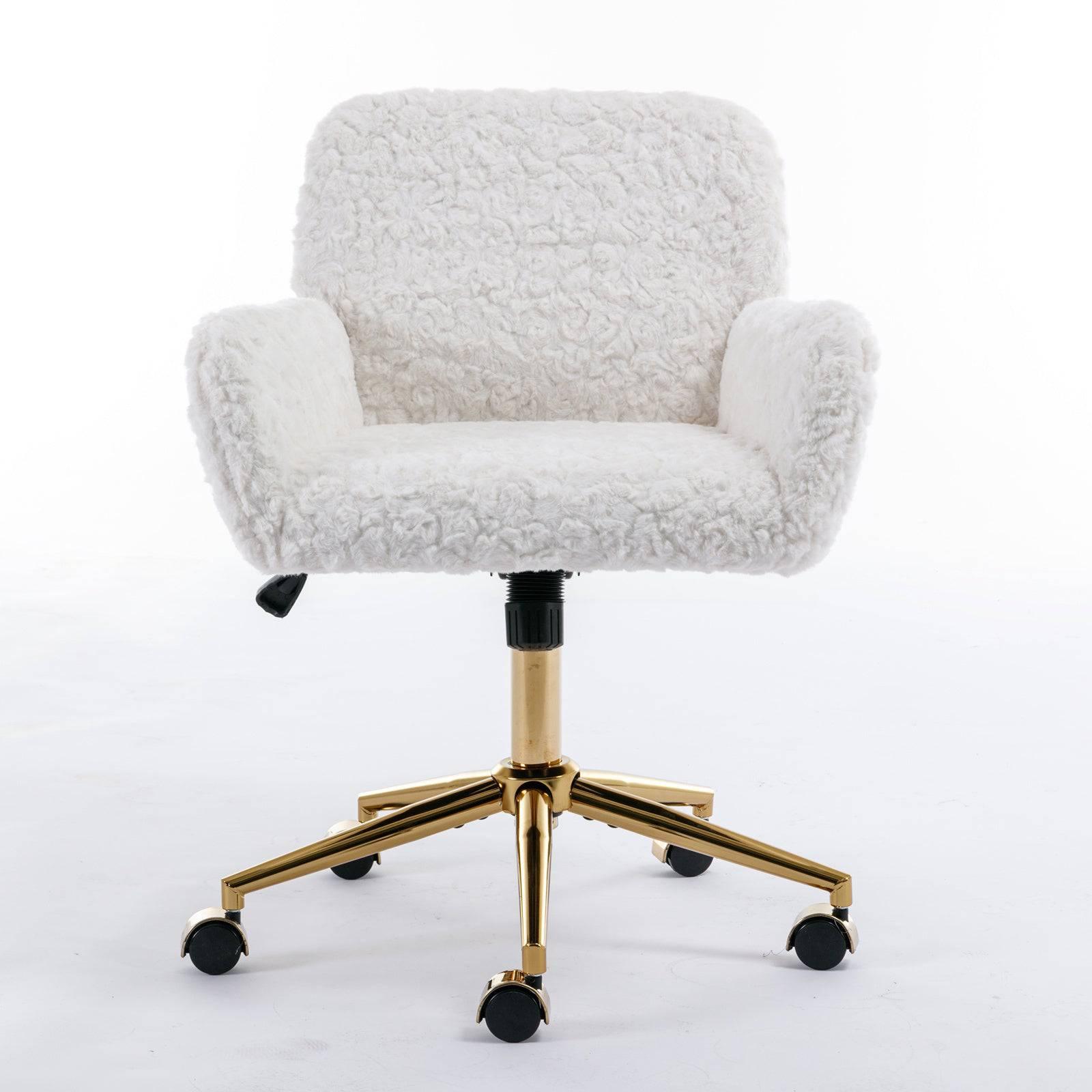 Beige Velvet Office Chair with Golden Base, Adjustable Swivel Design and Reclining Feature - Platinum-Level Office Chairs