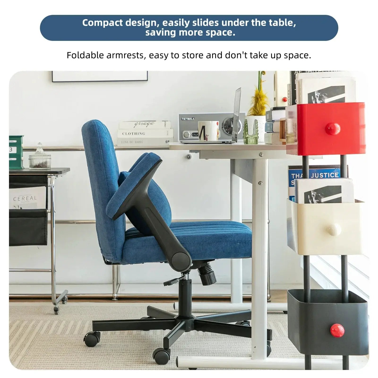 Blue velvet office chair by Platinum-Level Office Chairs with armrests and memory foam for comfortable home office seating.