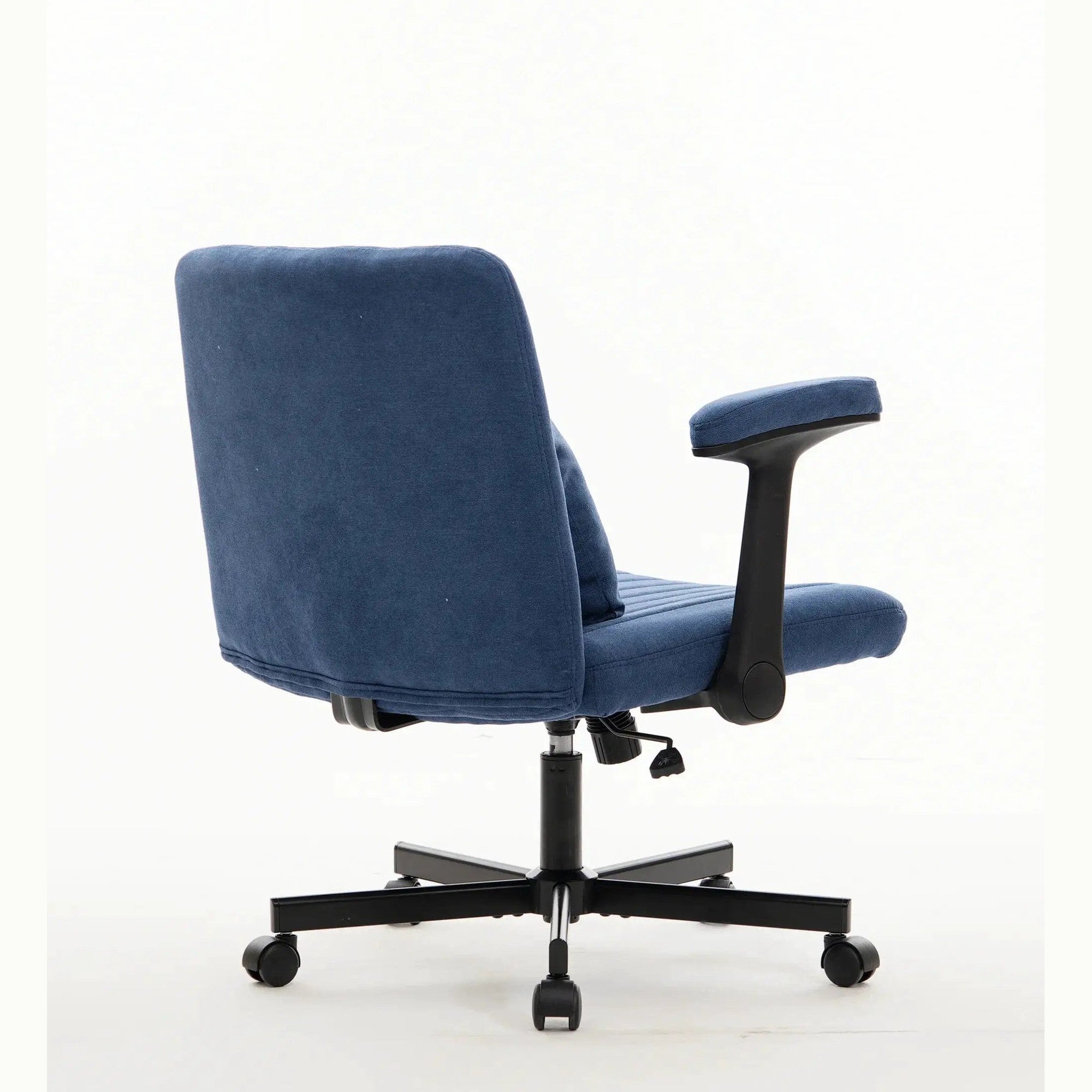 Blue velvet office chair with armrests and memory foam from Platinum-Level Office Chairs, designed for comfortable home office seating.