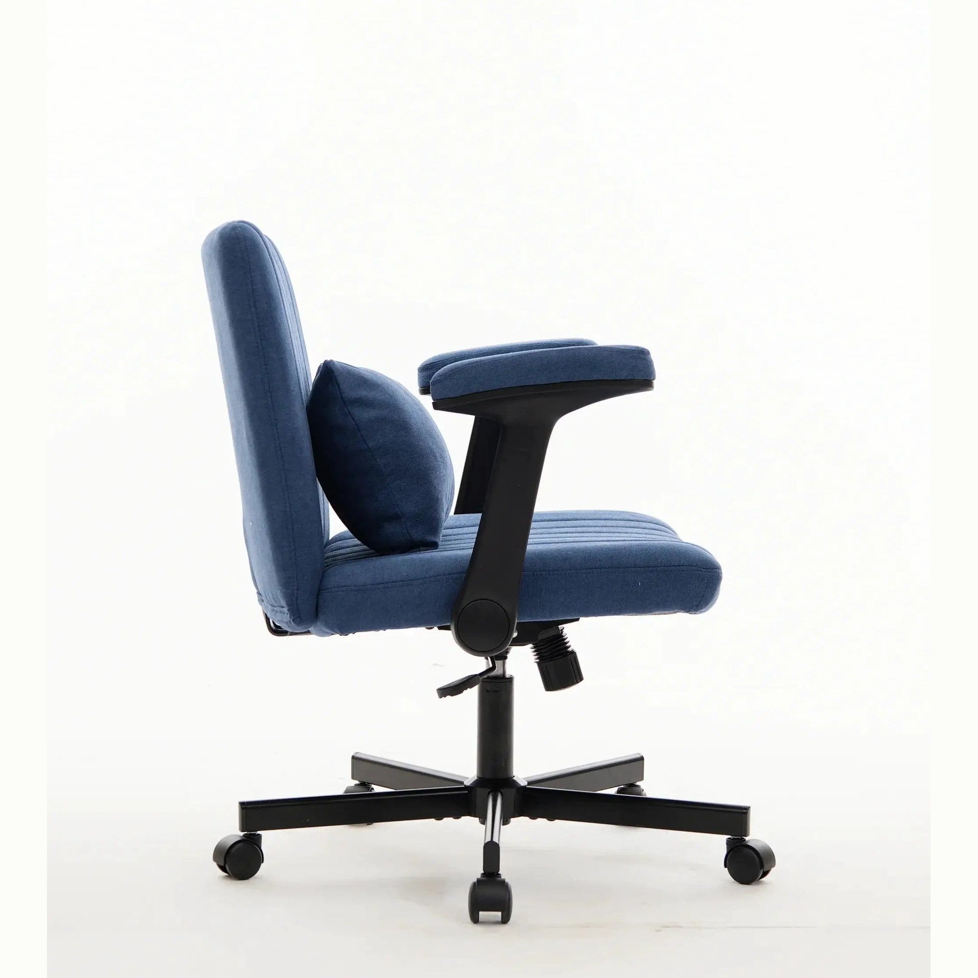 Blue velvet office chair with armrests and memory foam cushioning from Platinum-Level Office Chairs, designed for home office comfort.