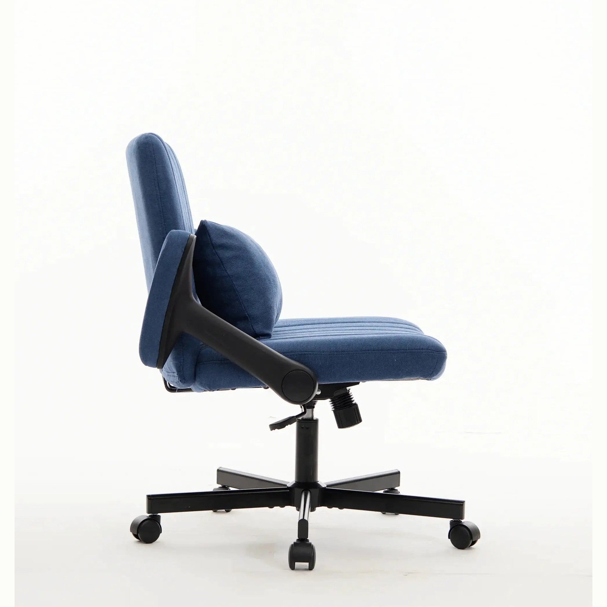 Blue velvet office chair with armrests and memory foam cushion, by Platinum-Level Office Chairs, designed for comfortable home office use.