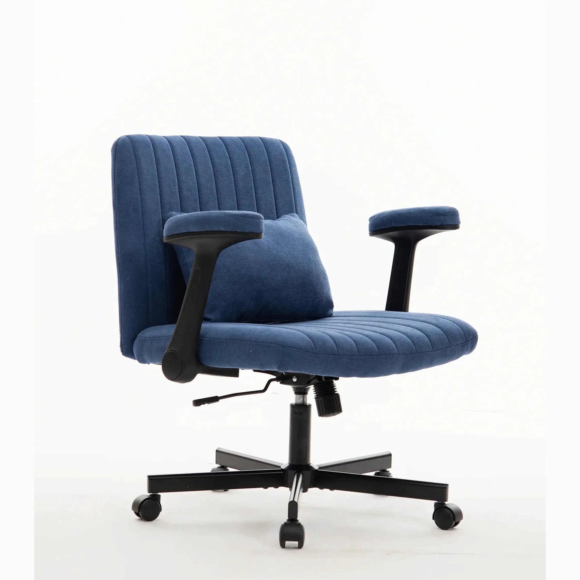 Blue velvet office chair with armrests and memory foam, from Platinum-Level Office Chairs, designed for comfortable home office seating.