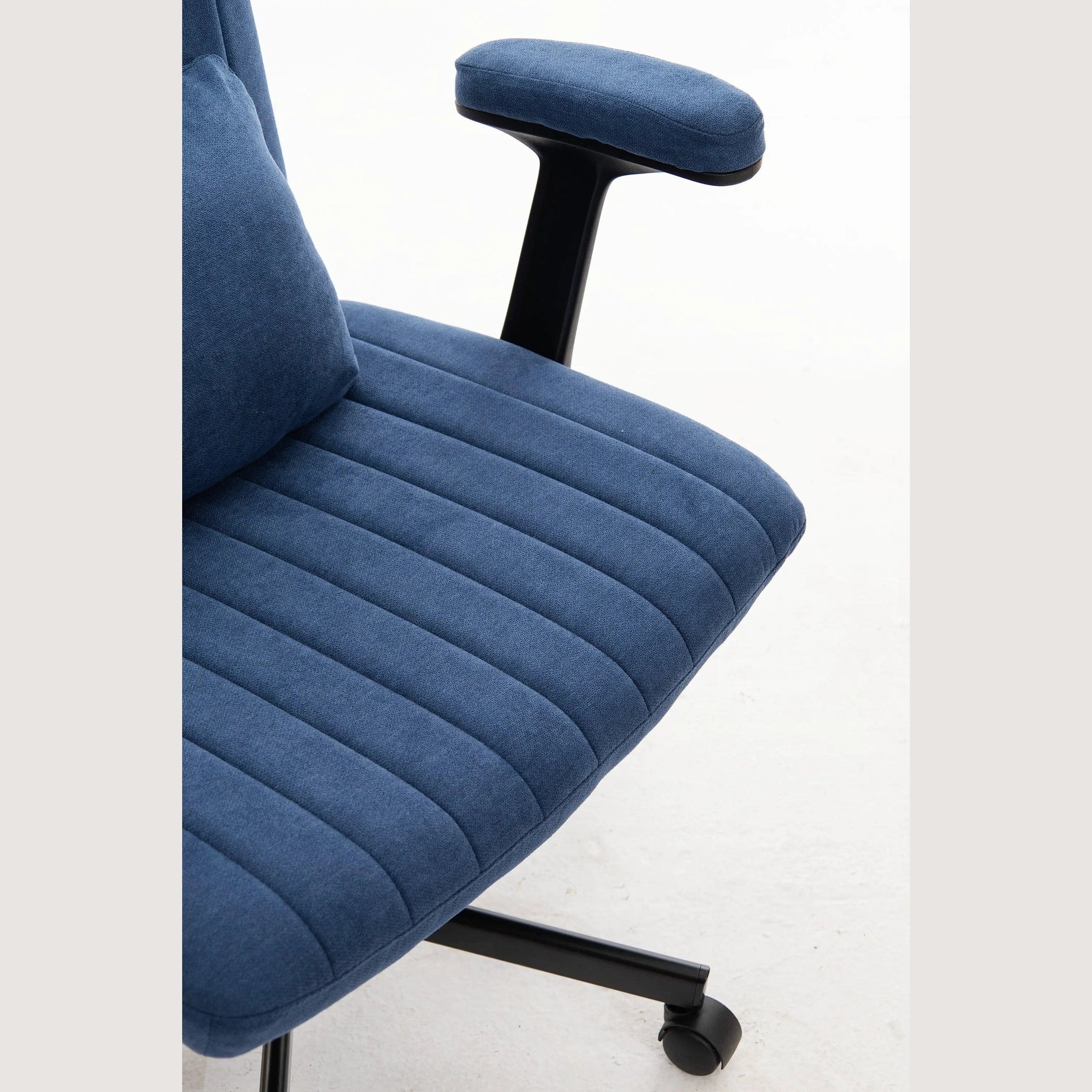 Blue velvet office chair by Platinum-Level Office Chairs with armrests and memory foam for comfortable home office seating.