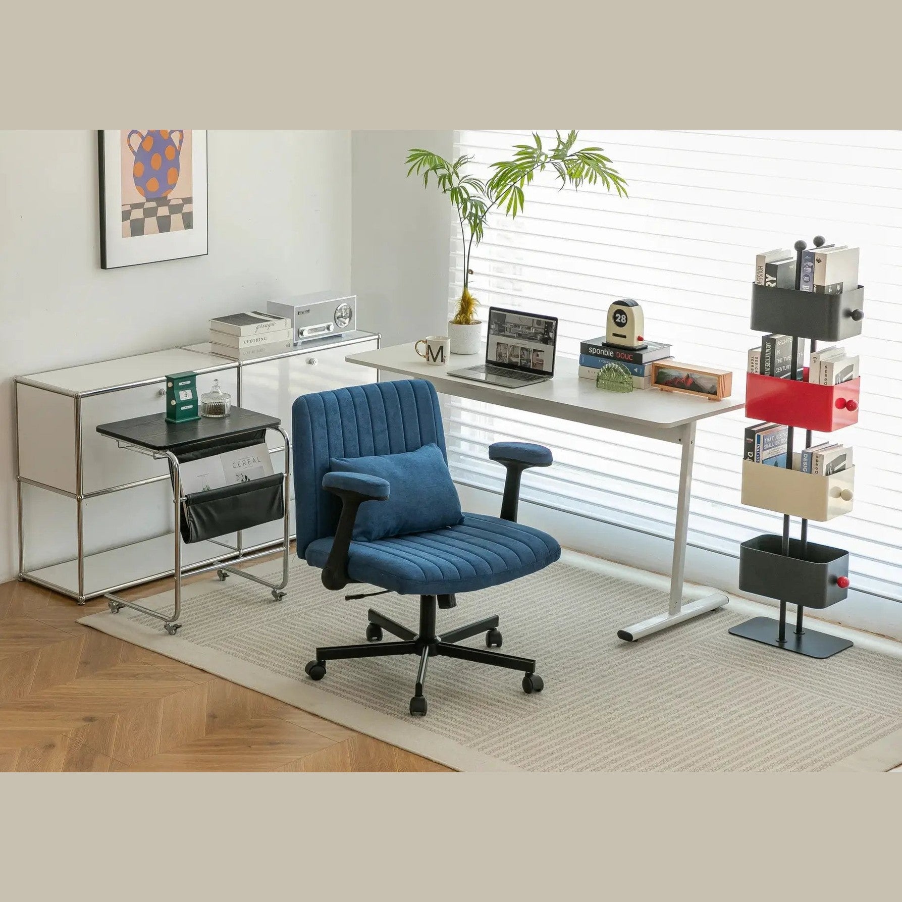 Blue velvet office chair with armrests and memory foam from Platinum-Level Office Chairs, ideal for home office comfort.