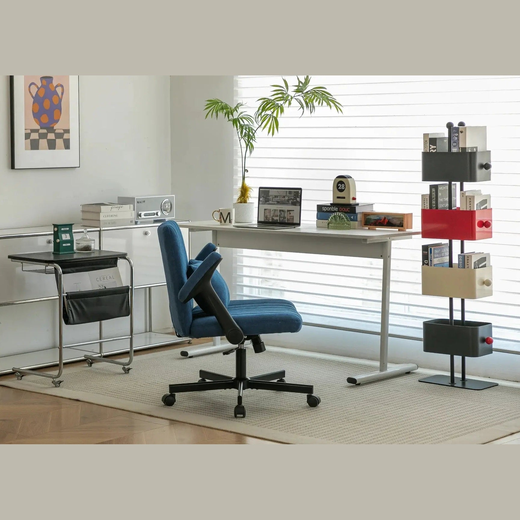 Blue velvet office chair by Platinum-Level Office Chairs with armrests and memory foam for comfortable home office seating.