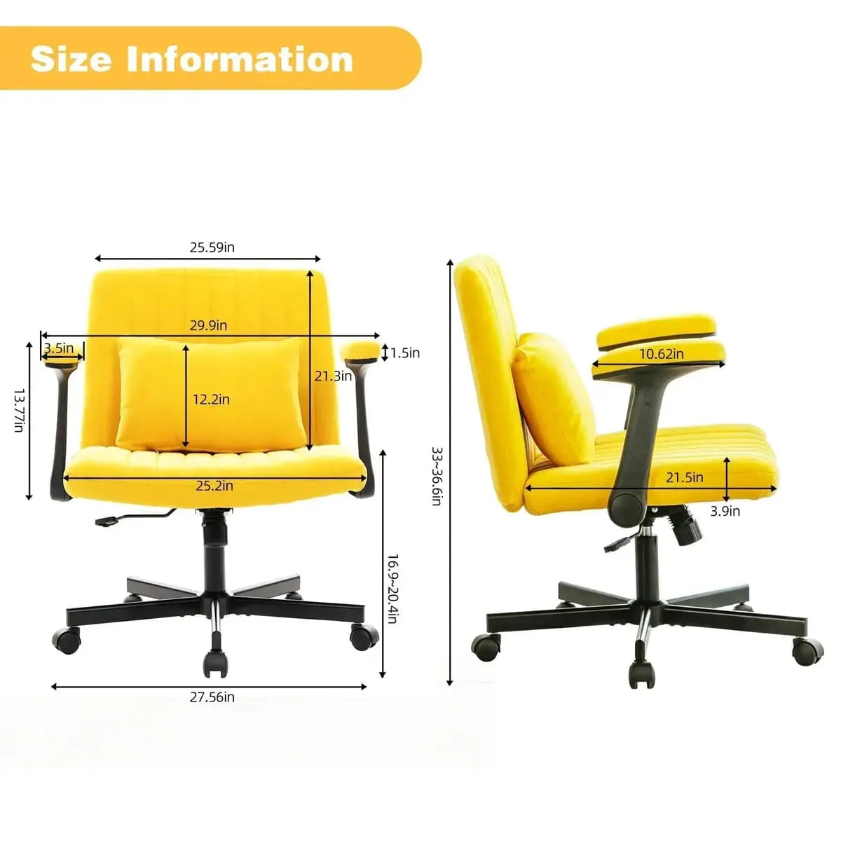 Ergonomic yellow linen velvet office chair with criss-cross armrests by Platinum-Level Office Chairs, featuring a stylish and supportive design.