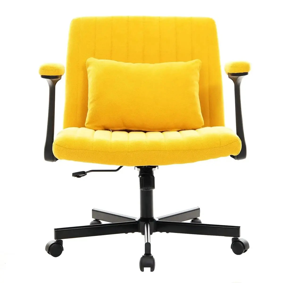 Velvet ergonomic yellow linen office chair by Platinum-Level Office Chairs with criss-cross armrests and modern design.