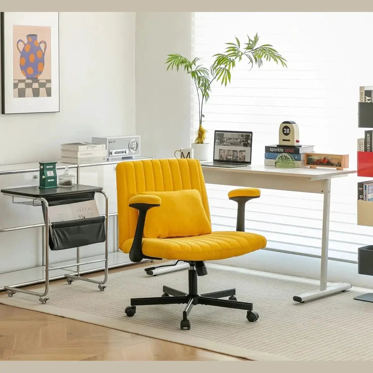 Ergonomic Yellow Linen Office Chair With Criss Cross Armrests Platinum-Level Office Chairs