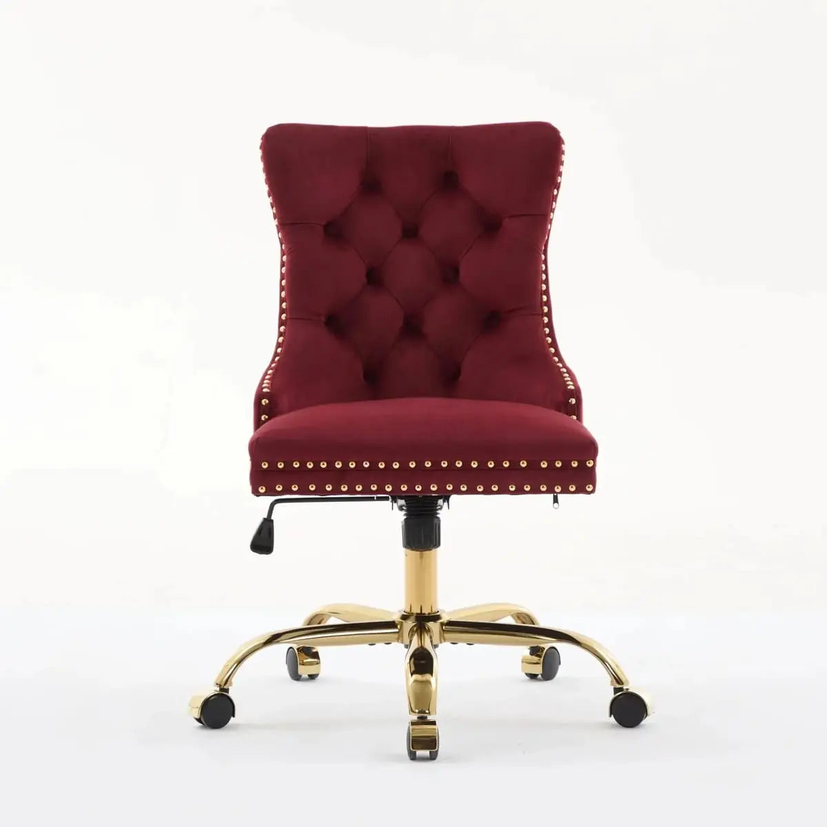 Wine Red Velvet Tufted Office Chair with Gold Swivel Base and American Design Elegance - Platinum-Level Office Chairs