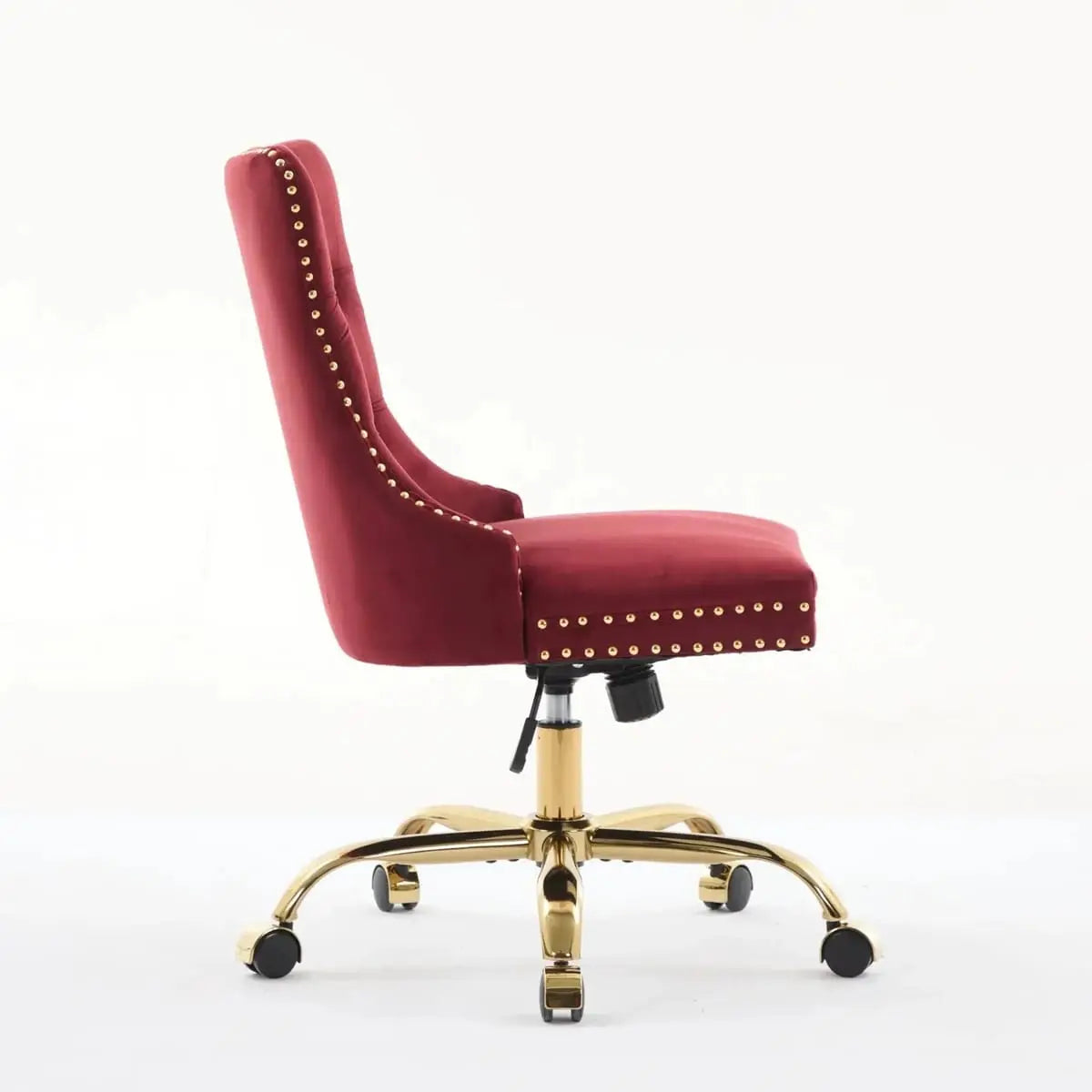 Wine Red Velvet Tufted Office Chair with Gold Swivel Base and American Design Elegance - Platinum-Level Office Chairs