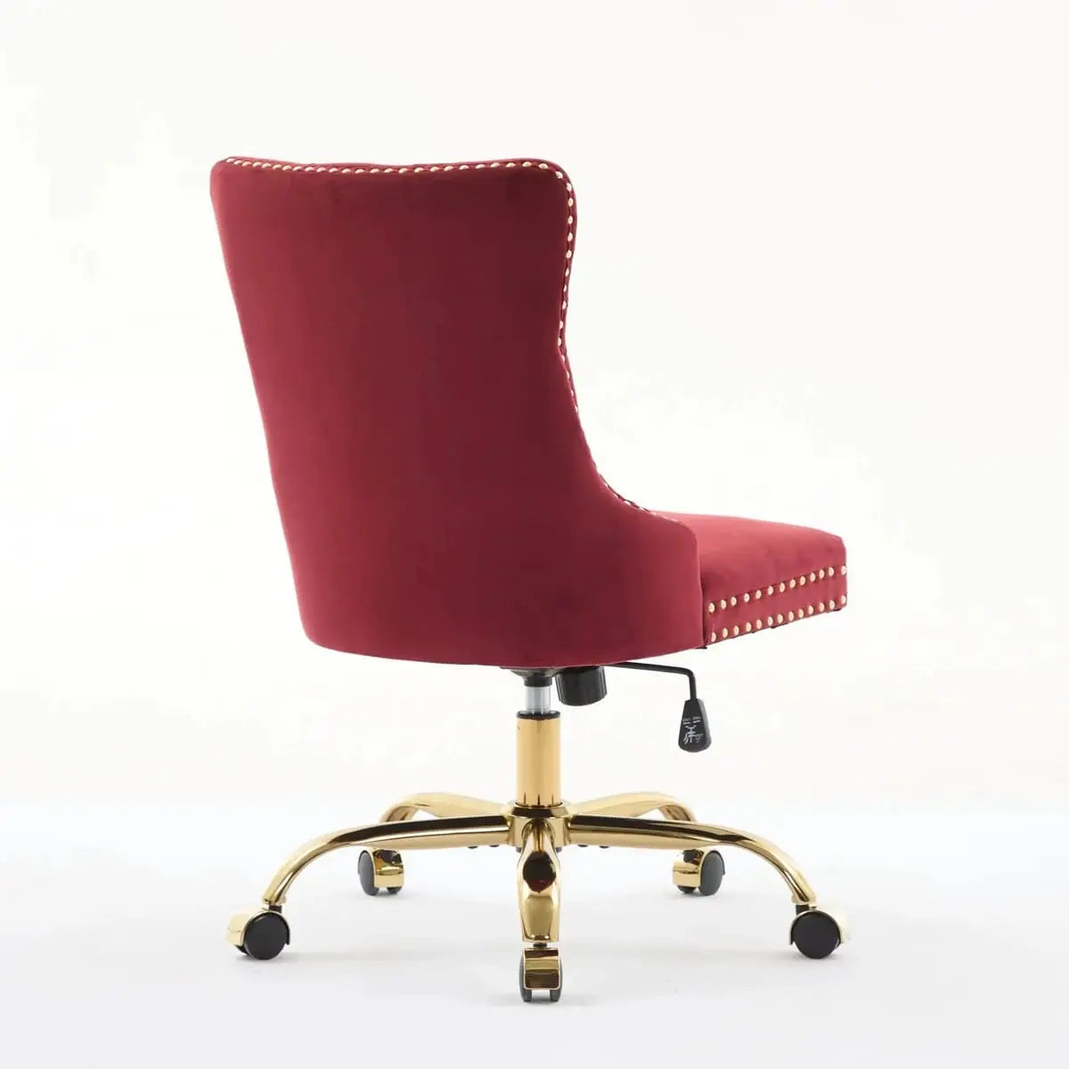 Wine Red Velvet Tufted Office Chair with Gold Swivel Base and American Design Elegance - Platinum-Level Office Chairs