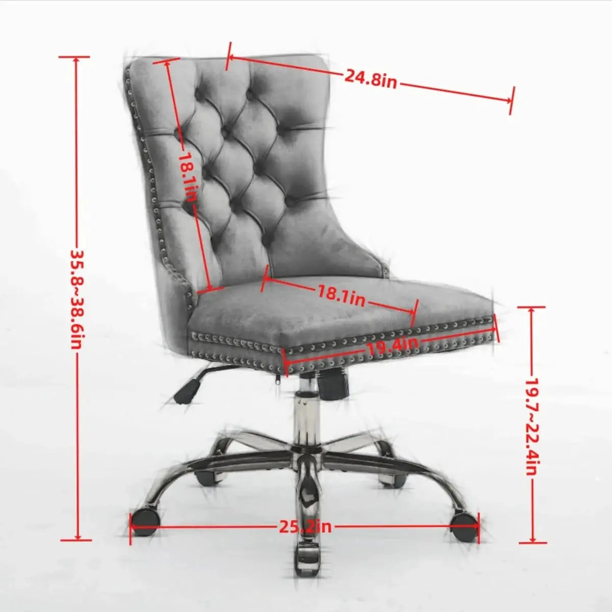 Wine Red Velvet Tufted Office Chair with Gold Swivel Base and American Design Elegance - Platinum-Level Office Chairs