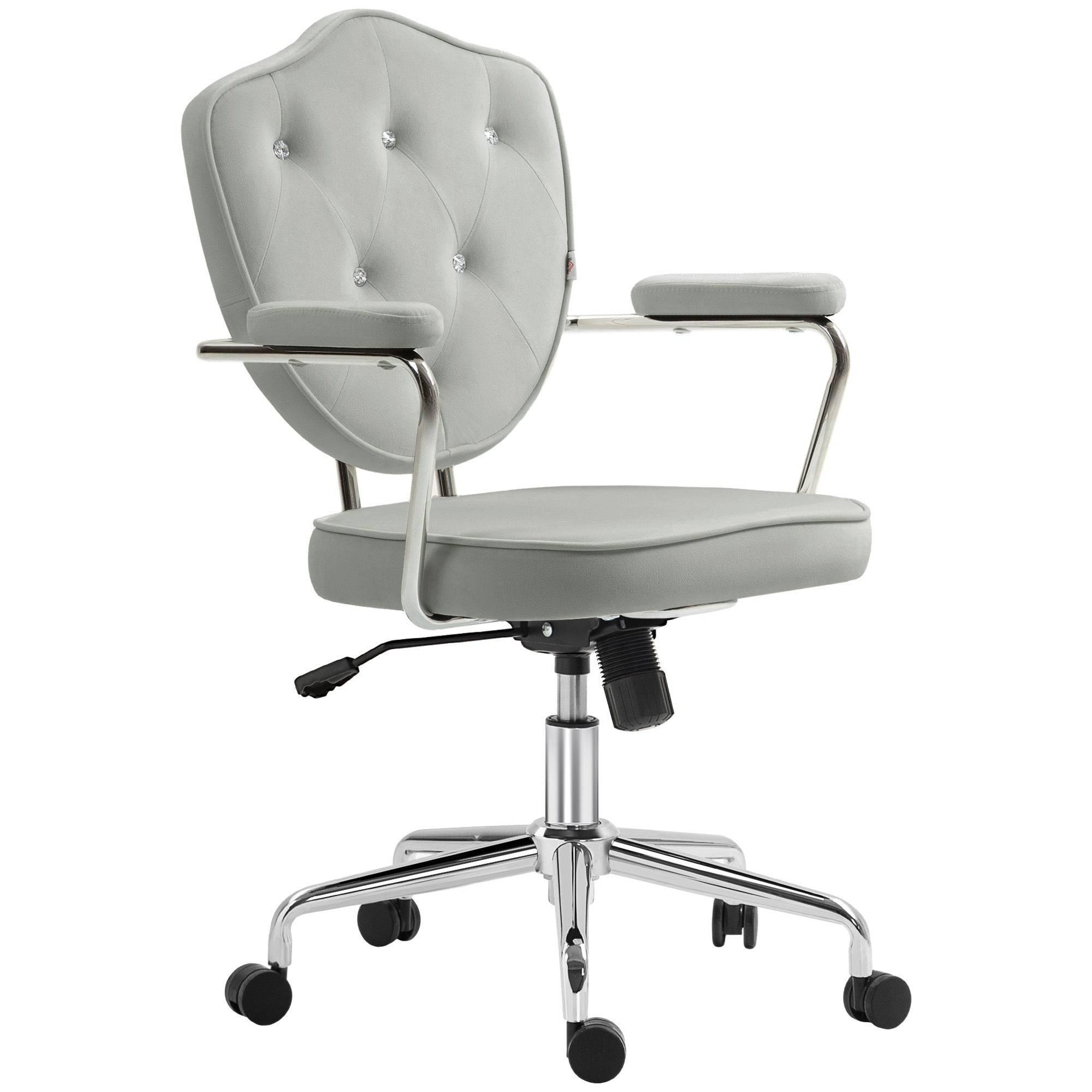 Chic Gray Velvet Home Office Swivel Chair with Rhinestone Accents - Platinum-Level Office Chairs