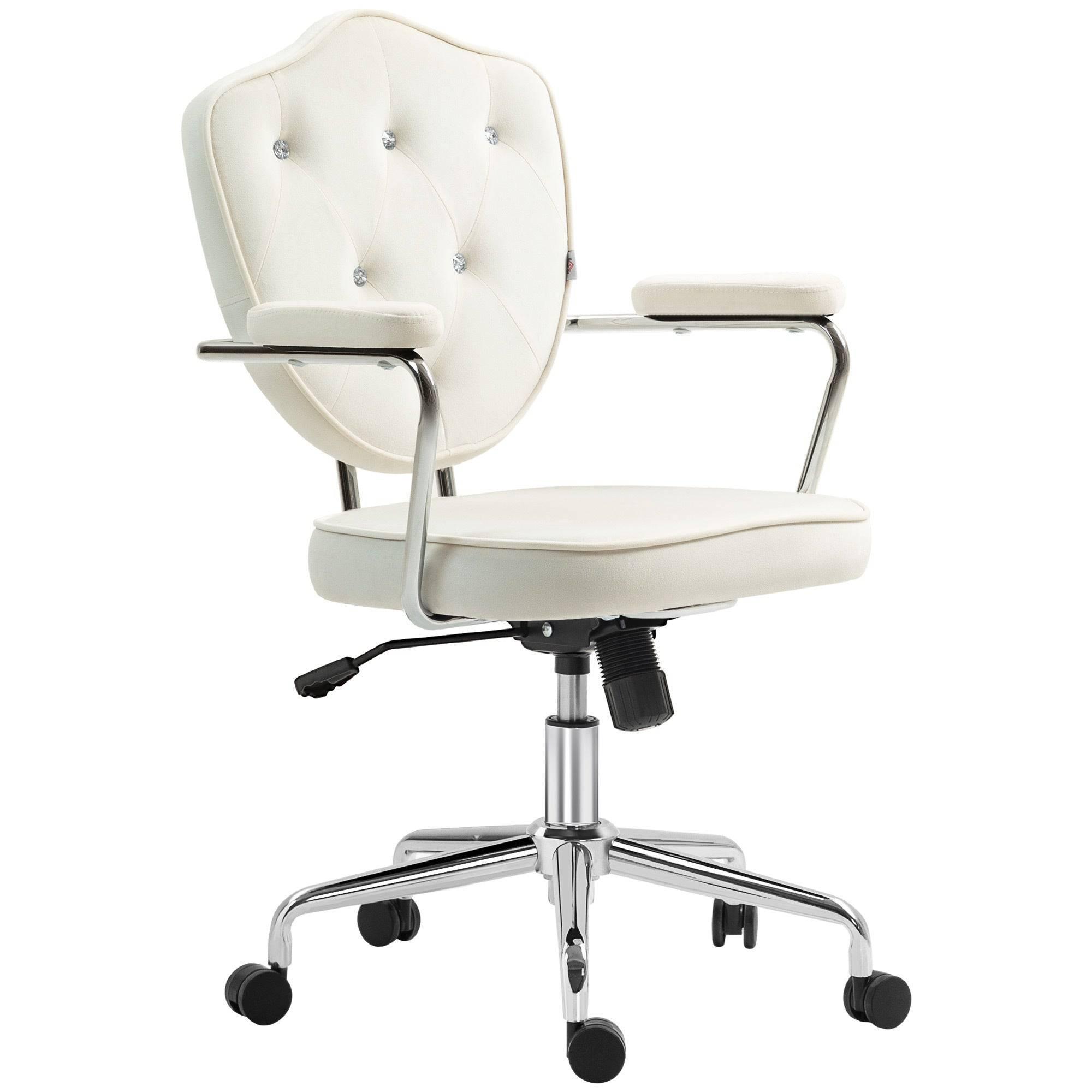 Chic Velvet Swivel Office Chair with Rhinestone Accents, Cream White - Platinum-Level Office Chairs