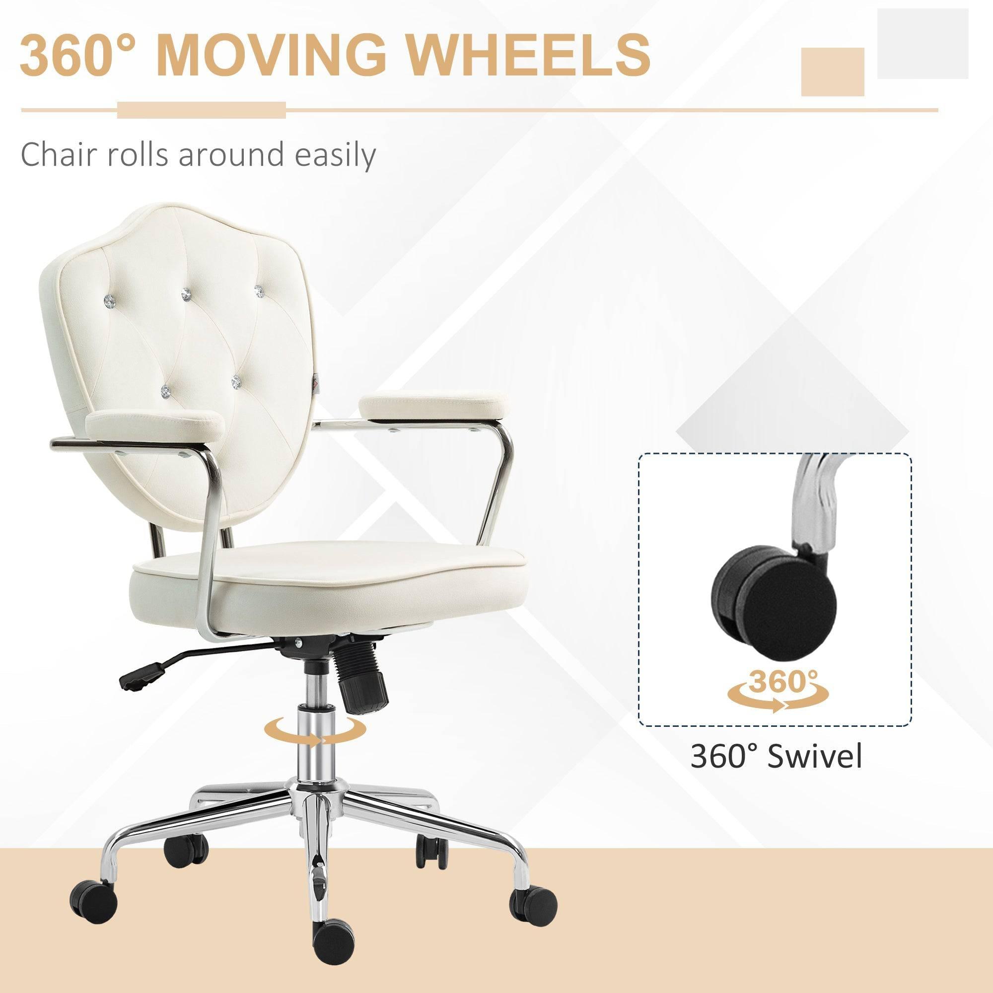 Chic Velvet Swivel Office Chair with Rhinestone Accents, Cream White - Platinum-Level Office Chairs