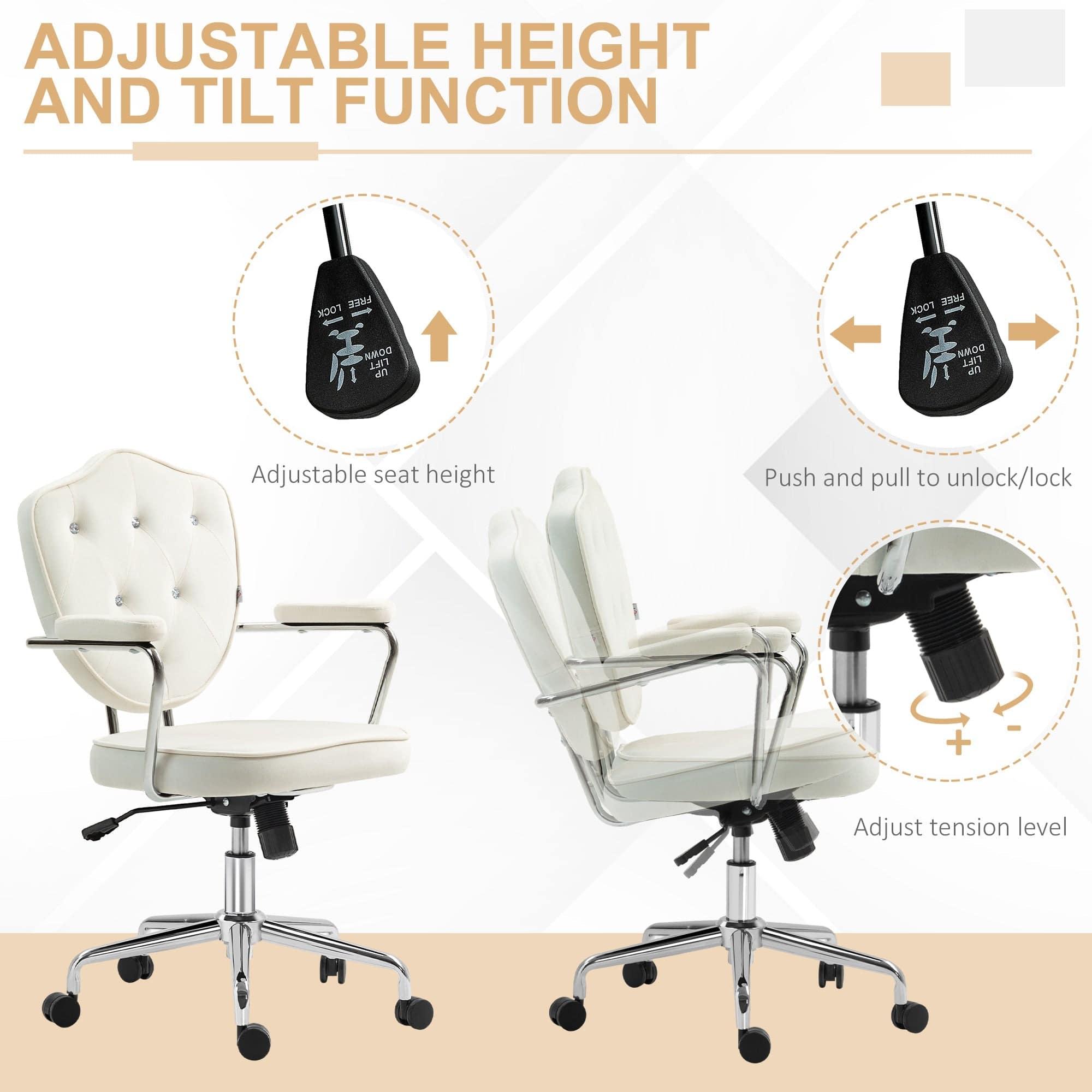 Chic Velvet Swivel Office Chair with Rhinestone Accents, Cream White - Platinum-Level Office Chairs