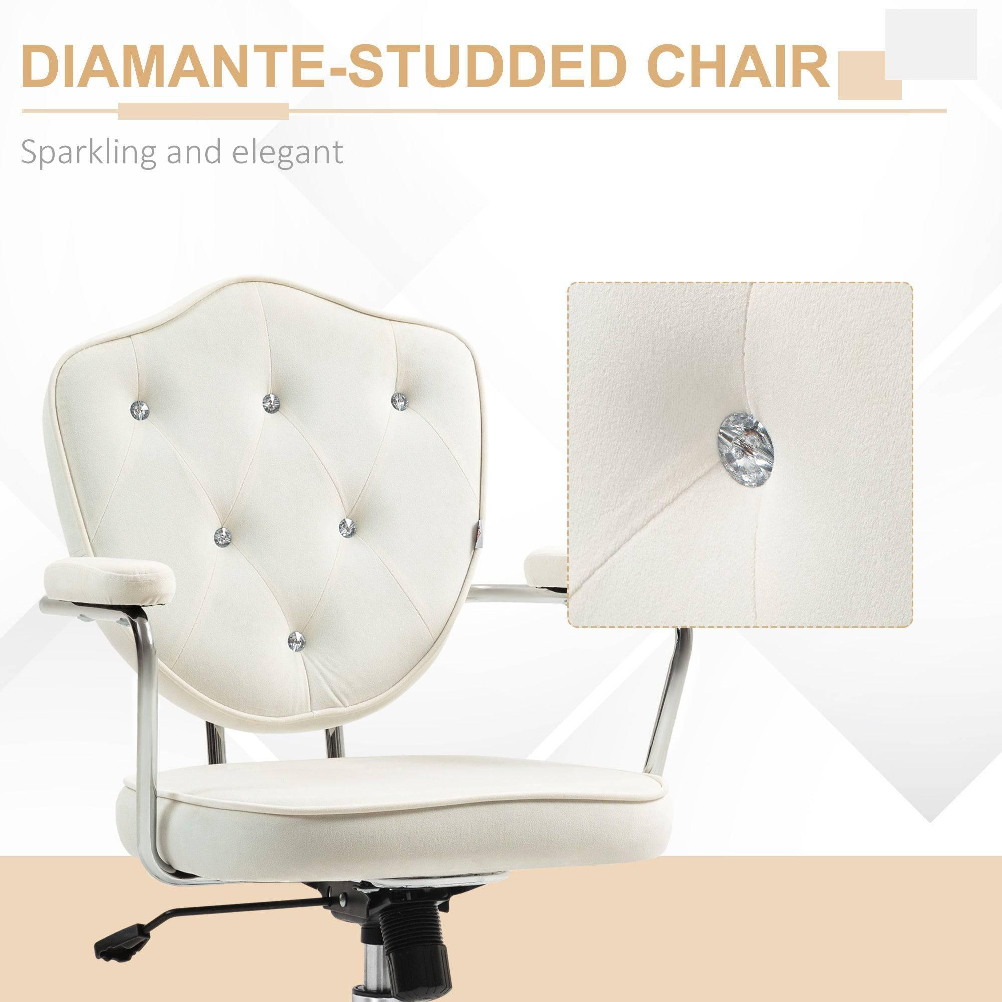 Chic Velvet Swivel Office Chair with Rhinestone Accents, Cream White - Platinum-Level Office Chairs