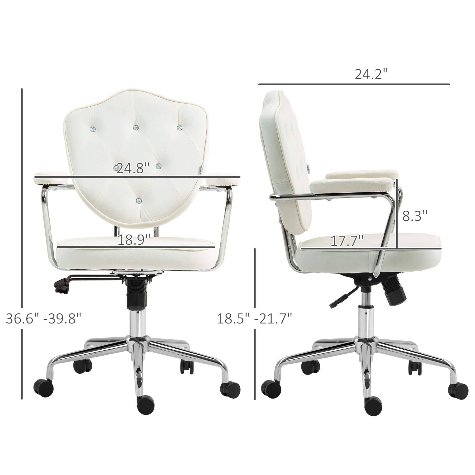 Chic Velvet Swivel Office Chair with Rhinestone Accents, Cream White - Platinum-Level Office Chairs