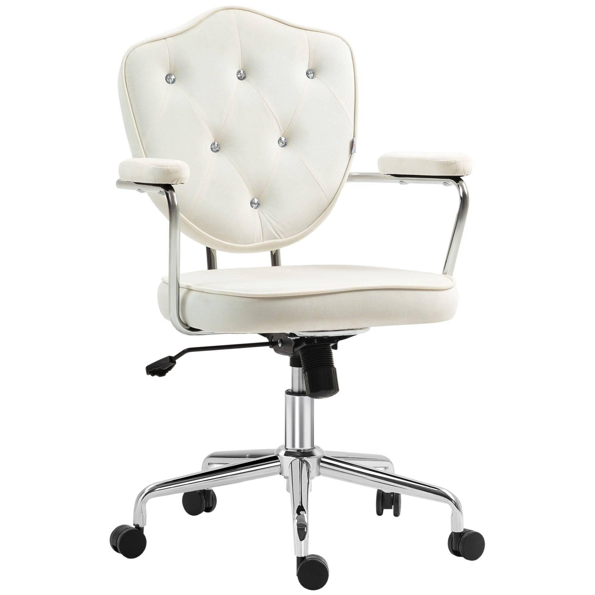 Chic Velvet Swivel Office Chair with Rhinestone Accents, Cream White - Platinum-Level Office Chairs
