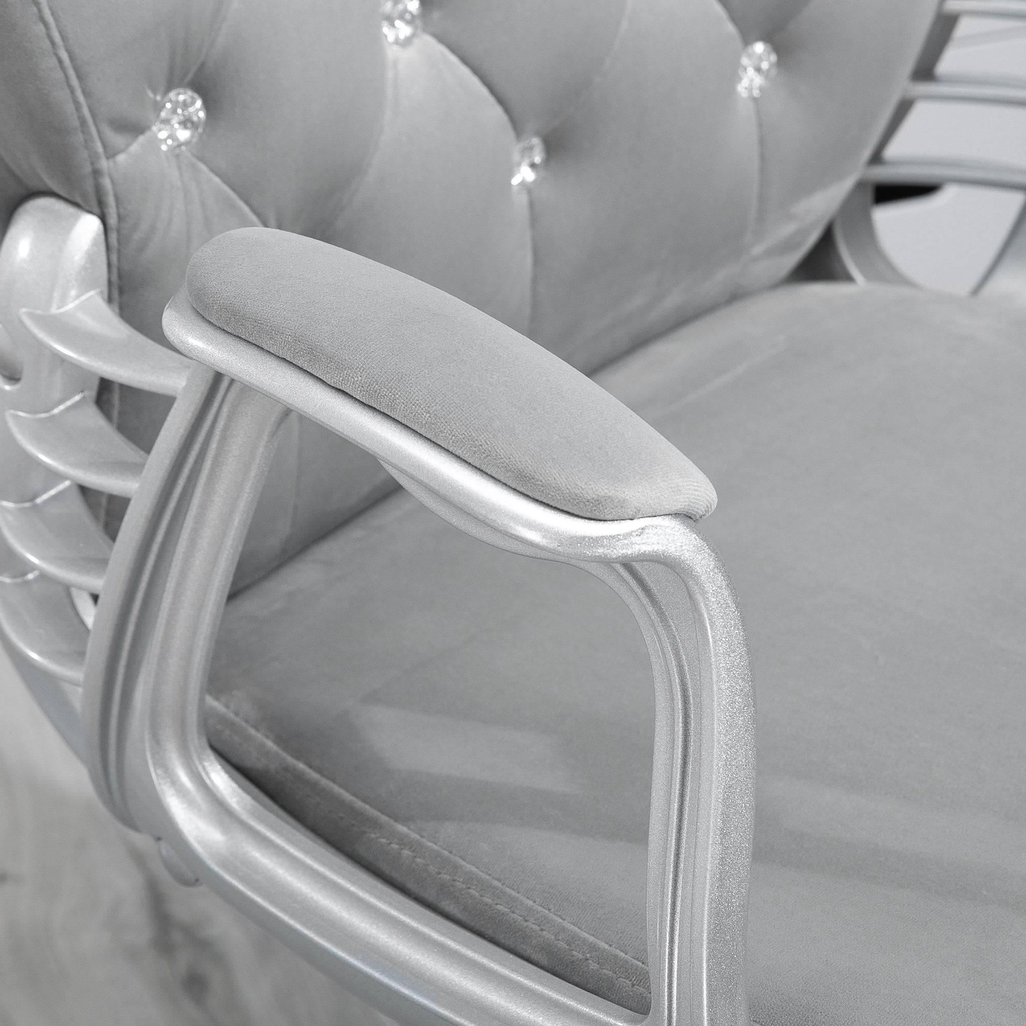 Elegant Gray Velvet Swivel Office Chair with Adjustable Height, Button Tufted Design, and Padded Armrests - Platinum-Level Office Chairs