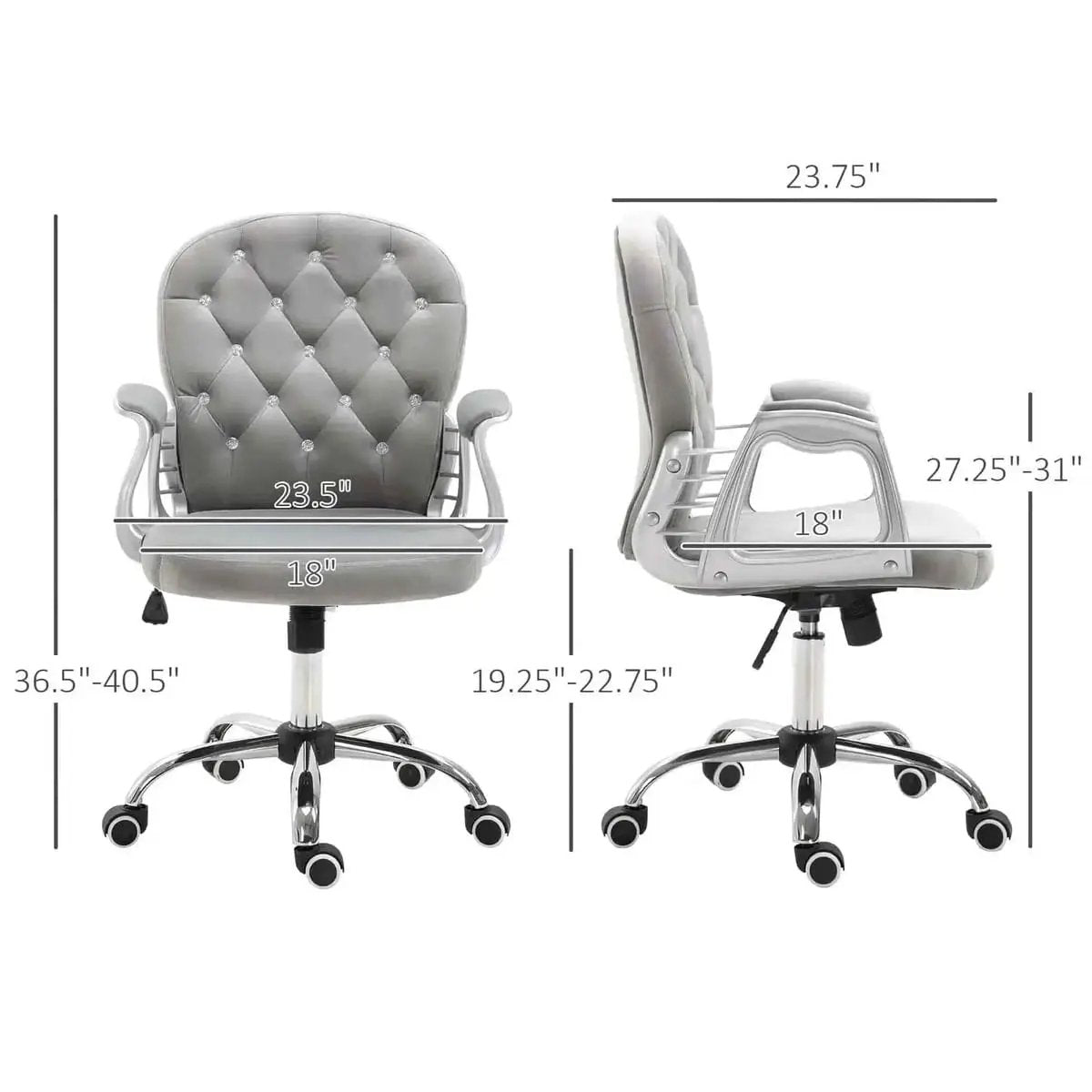 Elegant Gray Velvet Swivel Office Chair - Adjustable Height & Padded Comfort for Home