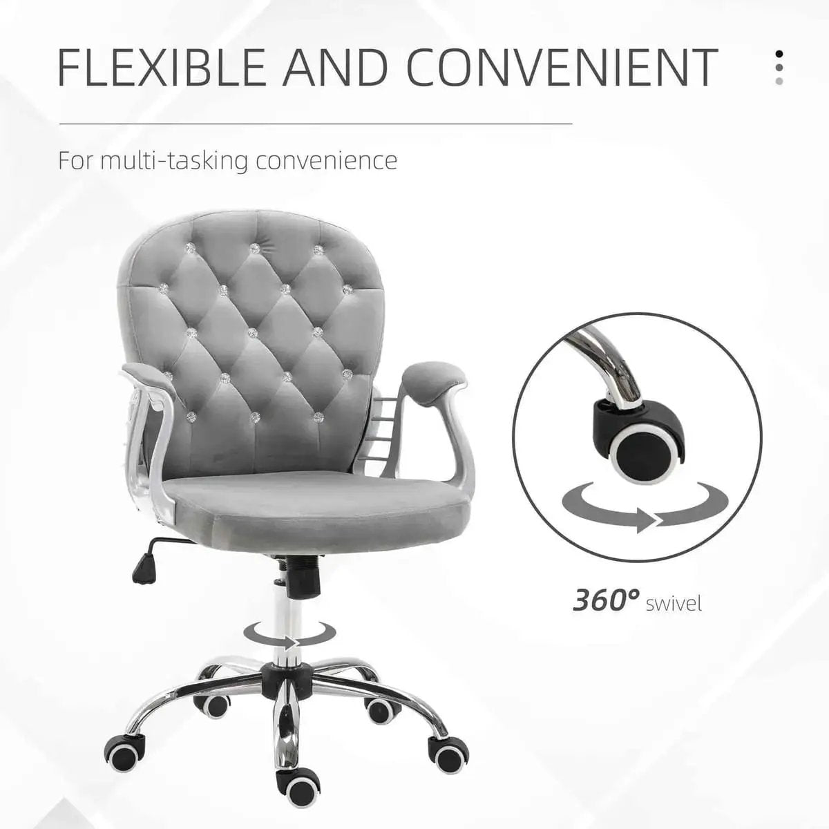 Elegant Gray Velvet Swivel Office Chair - Adjustable Height & Padded Comfort for Home - Platinum-Level Office Chairs