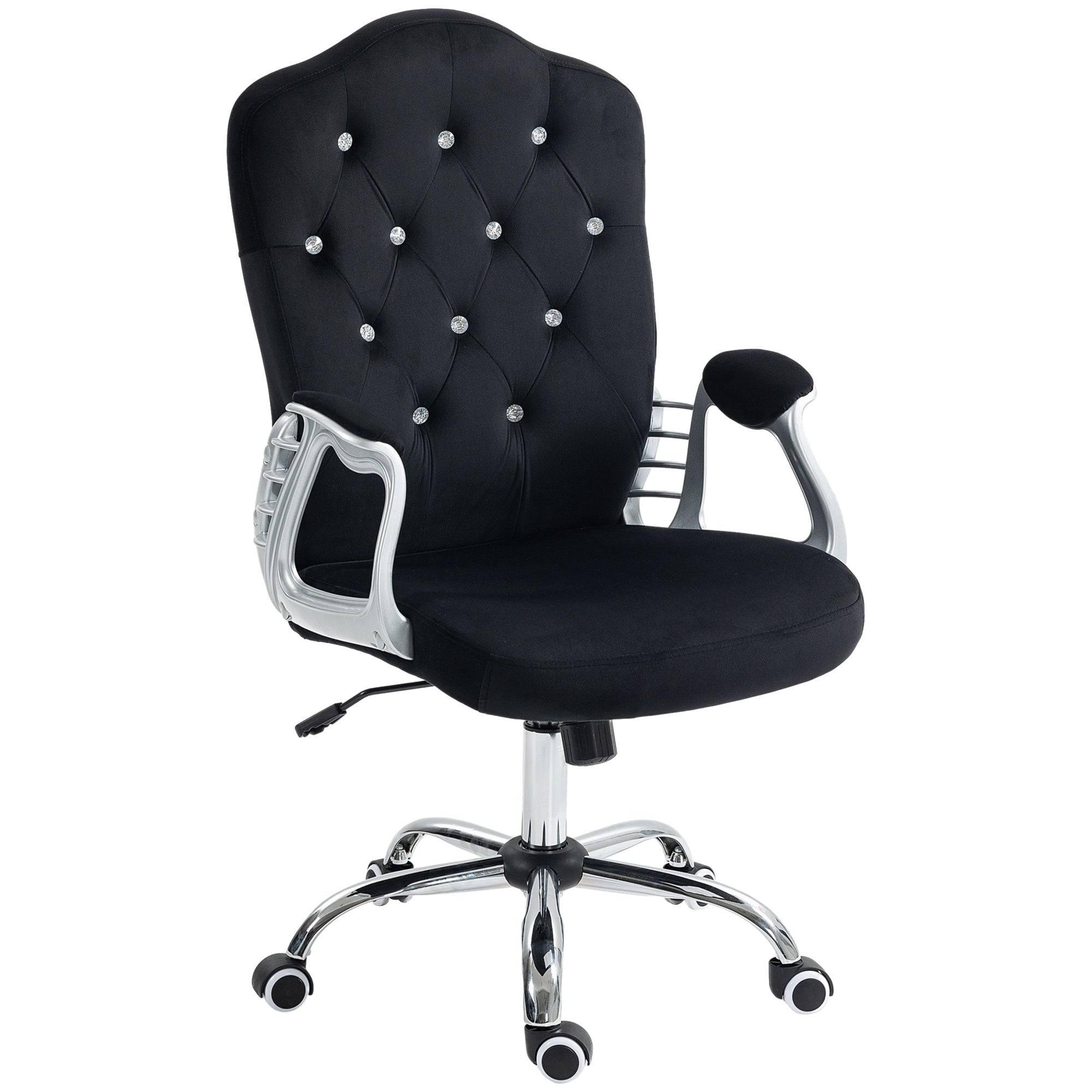 Velvet Swivel Desk Chair with Adjustable Height and Tilt Function, Button-Tufted Design, Black Home Office Chair - Platinum-Level Office Chairs