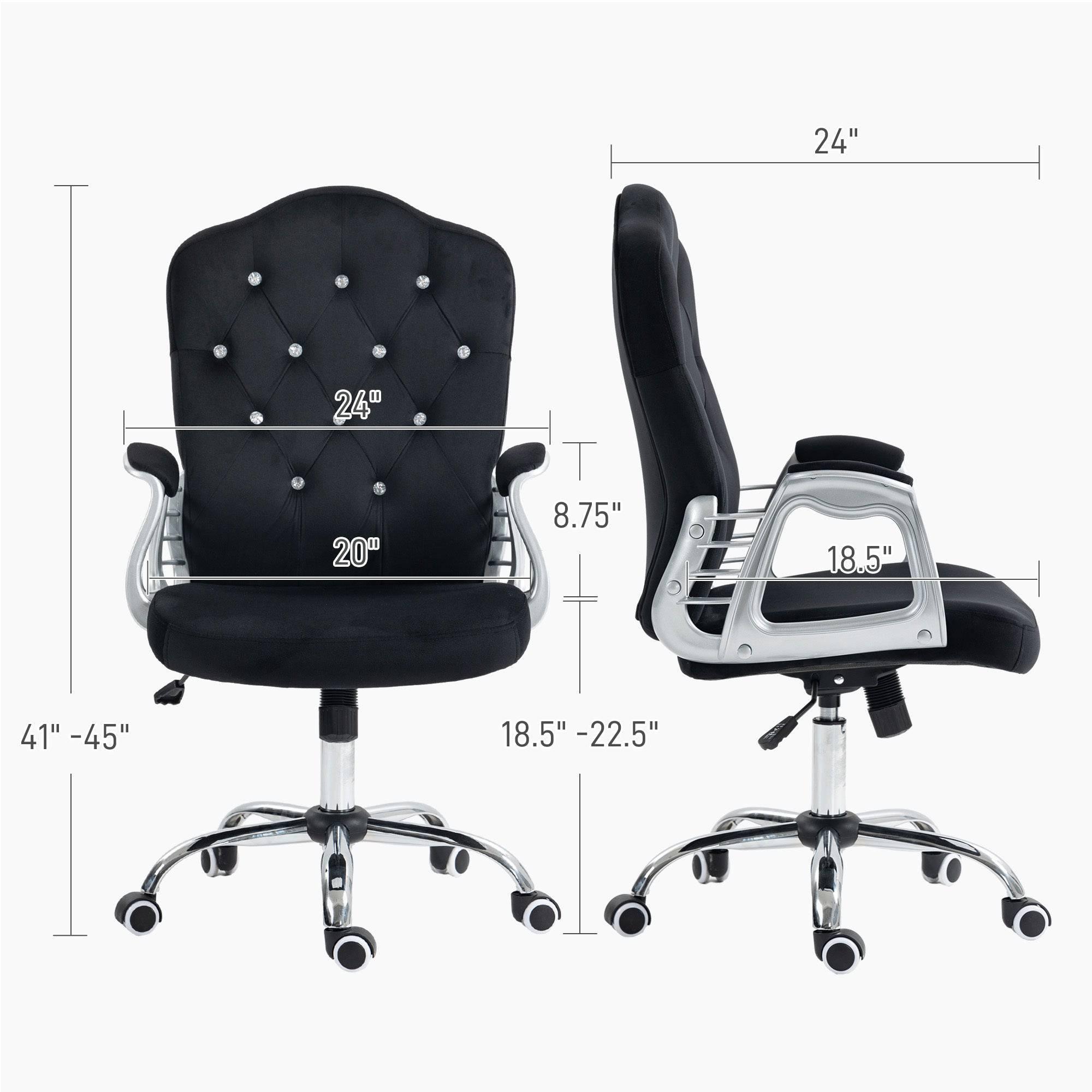 Velvet Swivel Desk Chair with Adjustable Height and Tilt Function, Button-Tufted Design, Black Home Office Chair - Platinum-Level Office Chairs