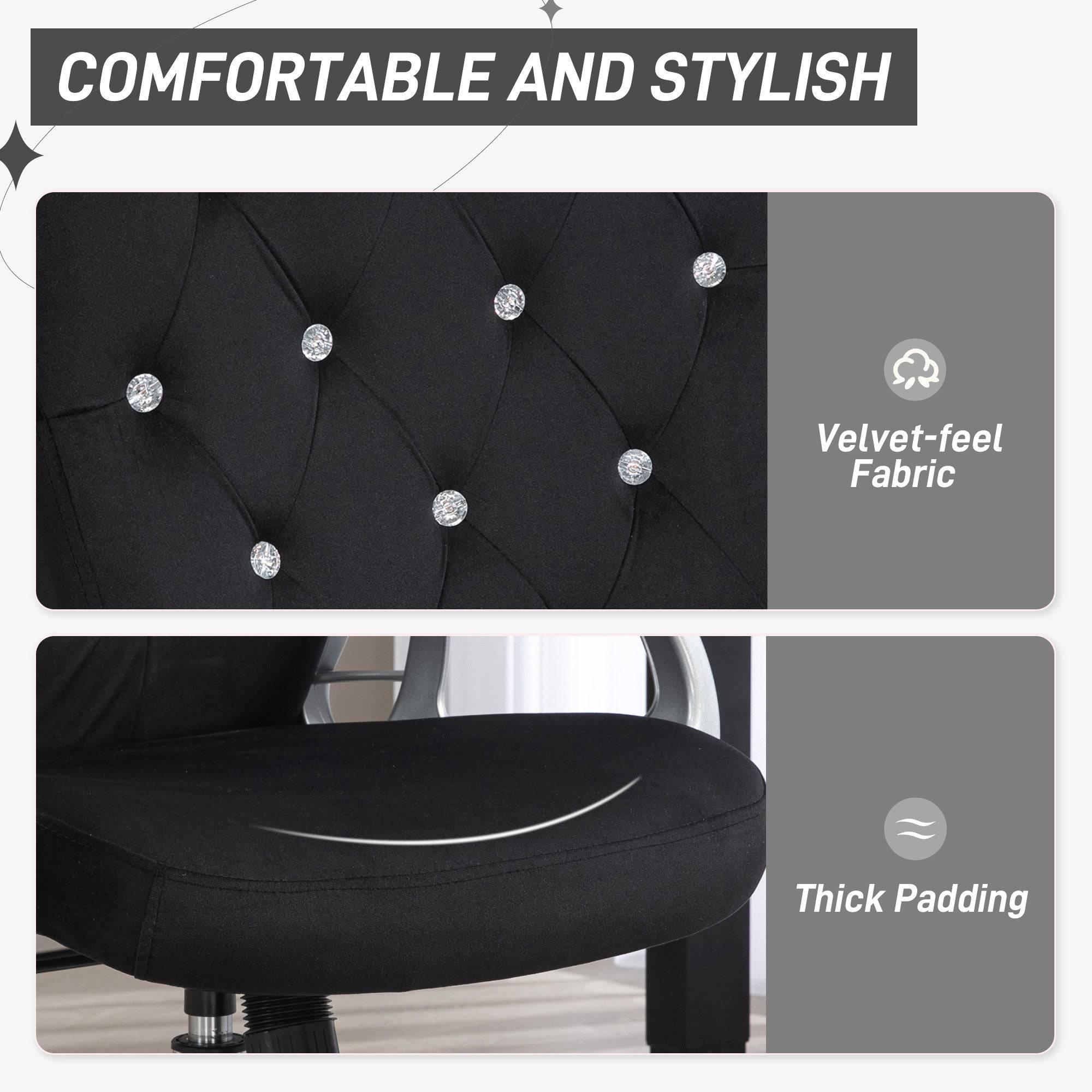 Velvet Swivel Desk Chair with Adjustable Height and Tilt Function, Button-Tufted Design, Black Home Office Chair - Platinum-Level Office Chairs