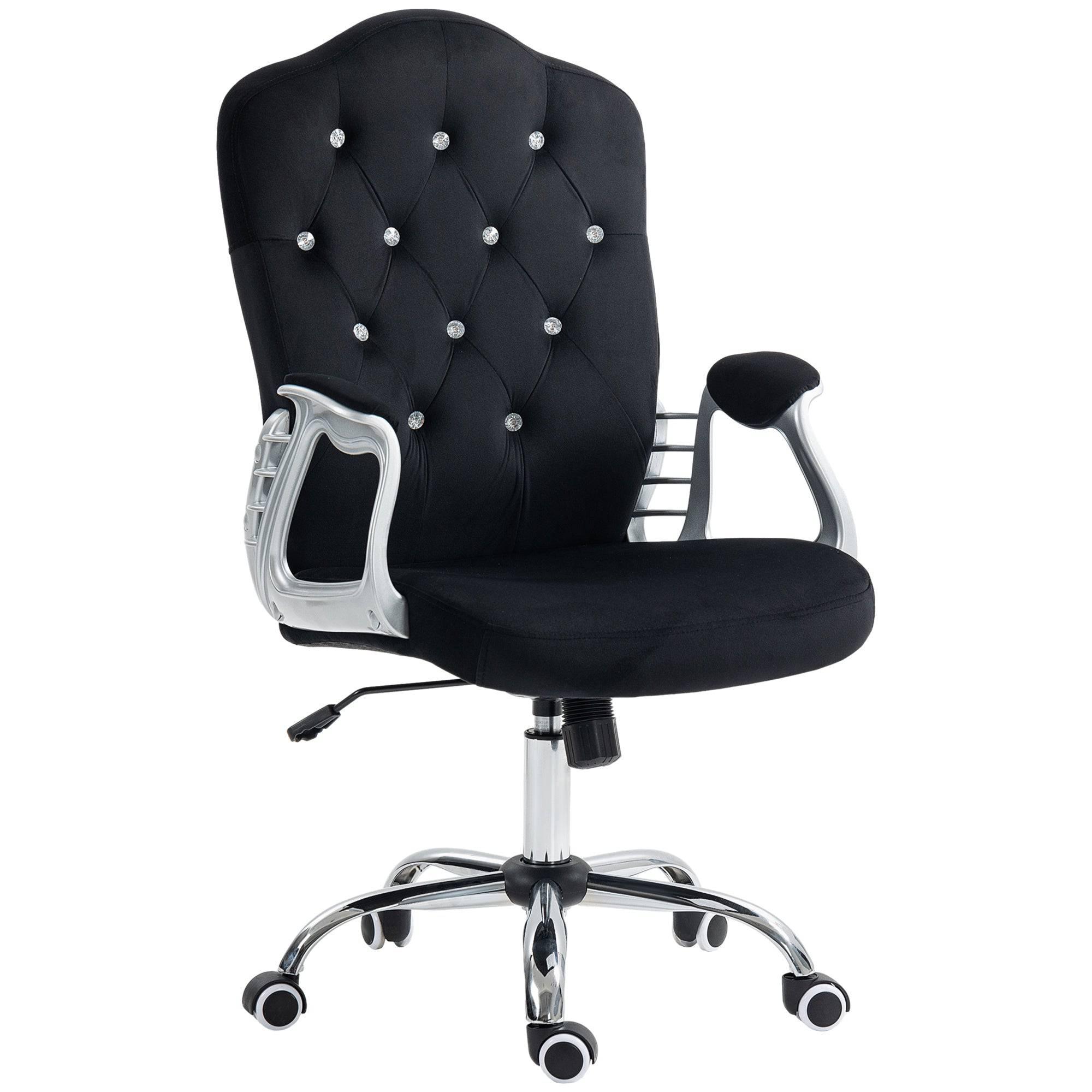 Velvet Swivel Desk Chair with Adjustable Height and Tilt Function, Button-Tufted Design, Black Home Office Chair - Platinum-Level Office Chairs