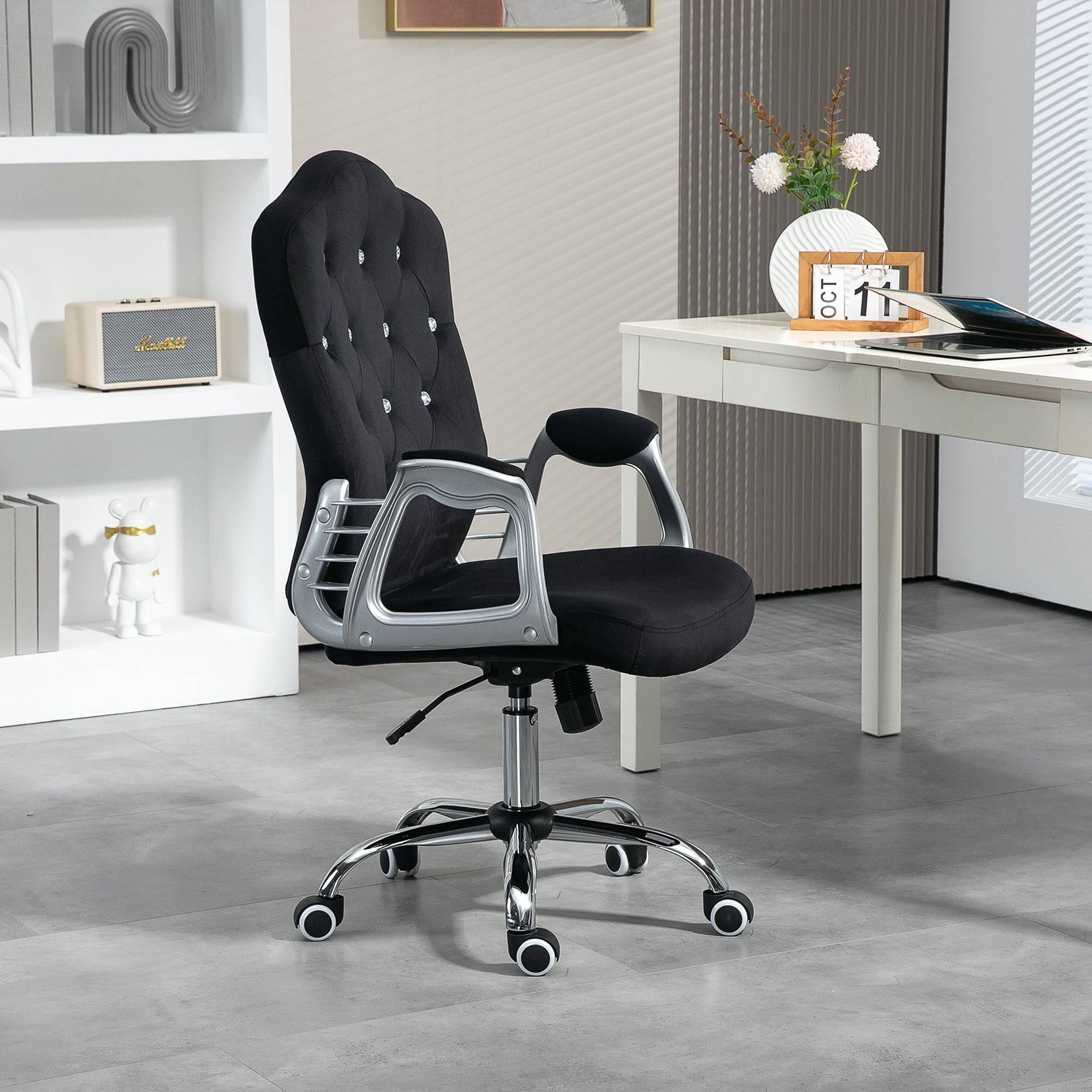 Velvet Swivel Desk Chair with Adjustable Height and Tilt Function, Button-Tufted Design, Black Home Office Chair - Platinum-Level Office Chairs