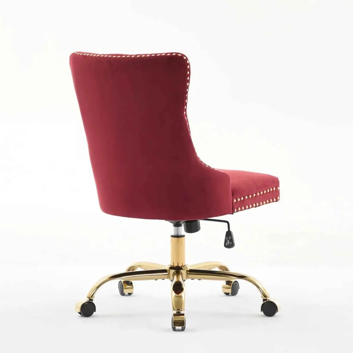 Wine Red Velvet Tufted Office Chair with Gold Swivel Base and American Design Elegance