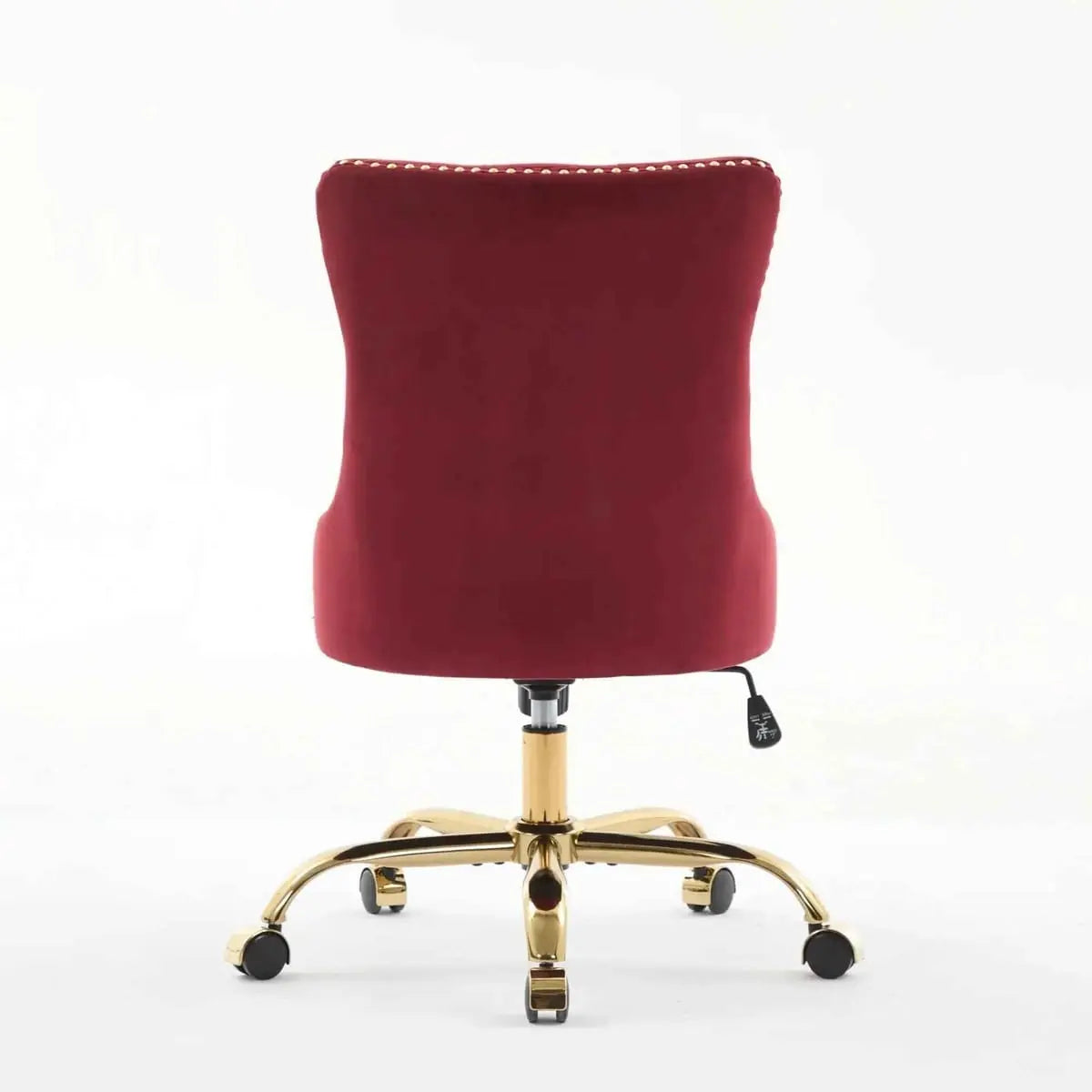 Wine Red Velvet Tufted Office Chair with Gold Swivel Base and American Design Elegance