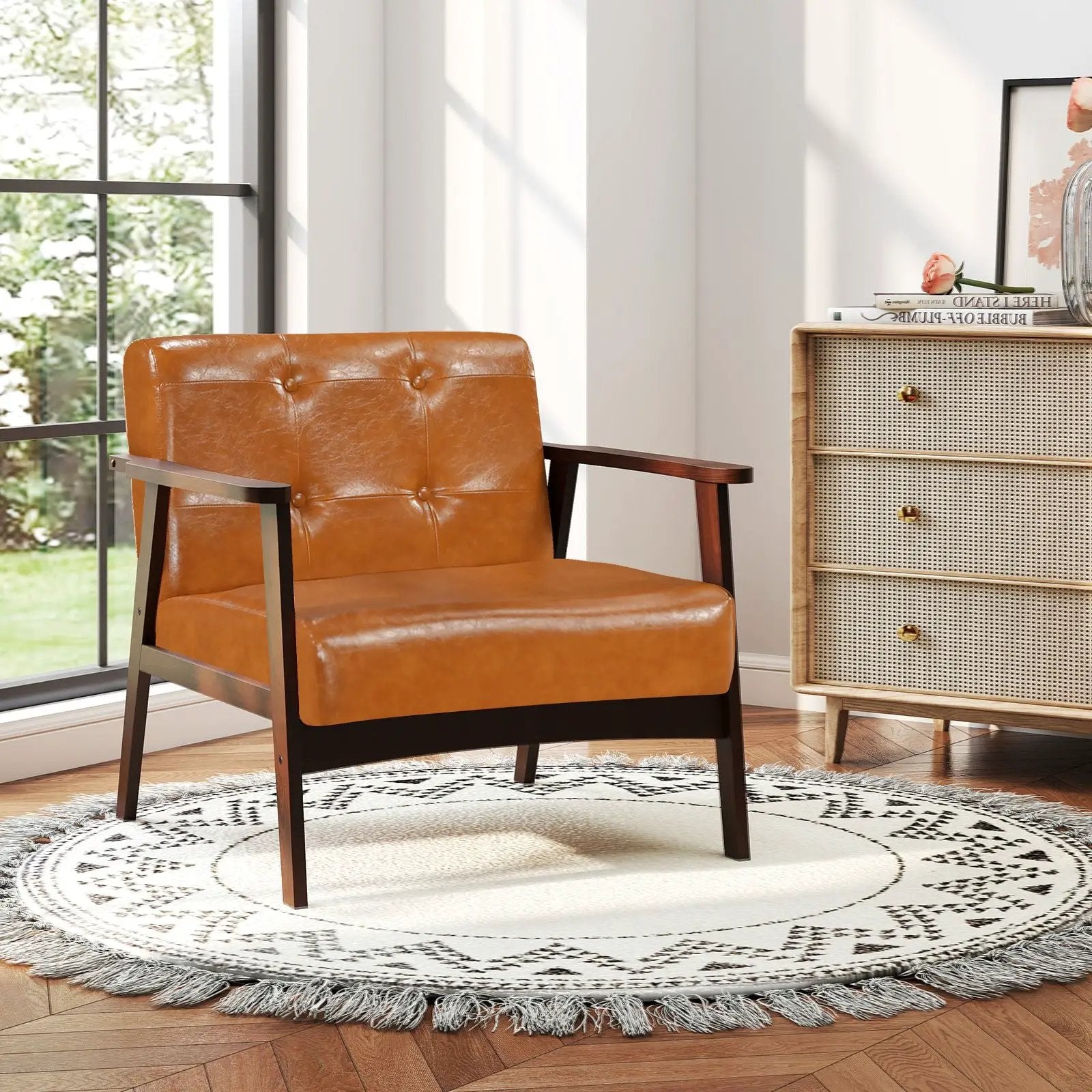 Walnut oversized ergonomic accent chair with soft armrests, ideal for living rooms, by Platinum-Level Office Chairs.