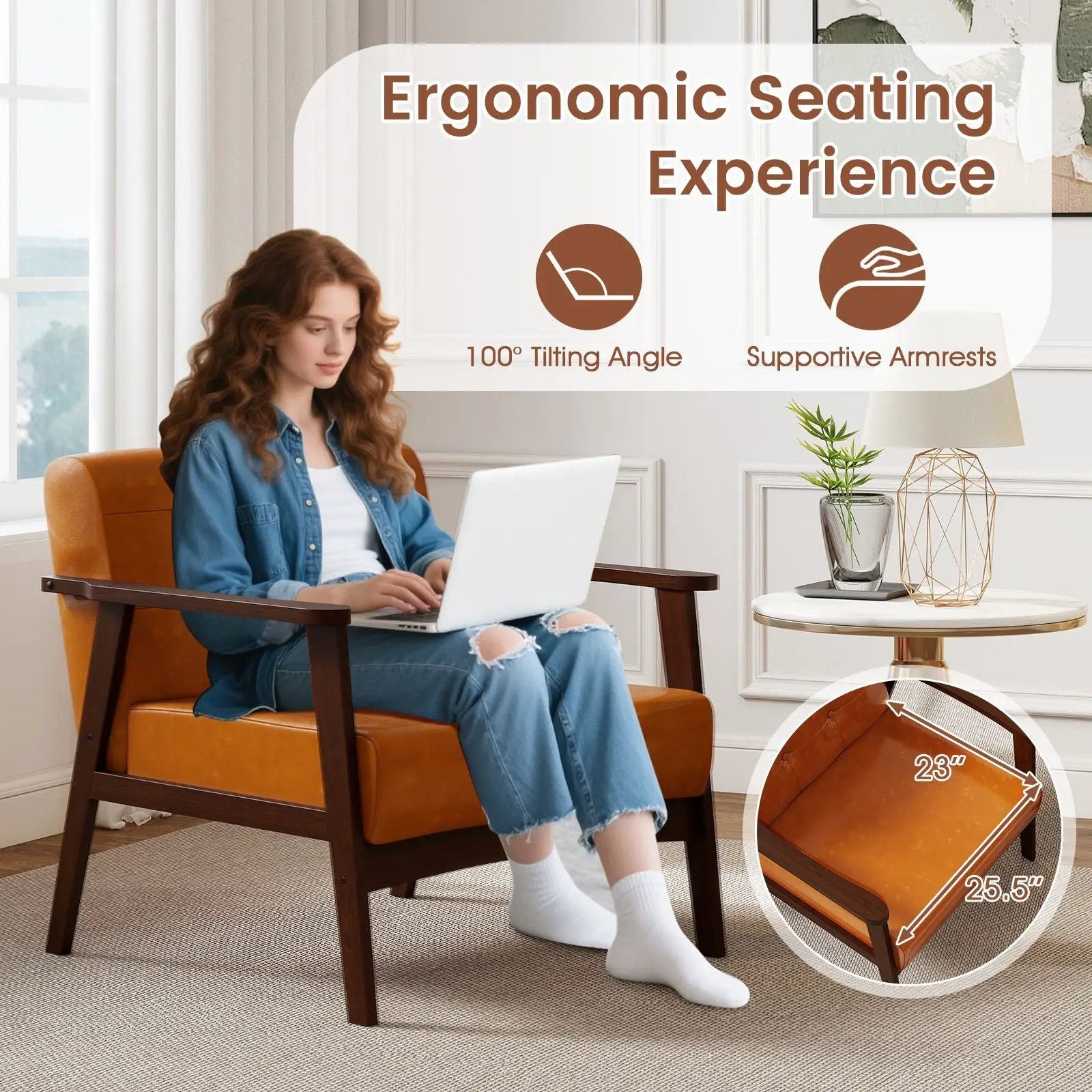 Walnut oversized ergonomic accent chair by Platinum-Level Office Chairs with soft armrests for living room comfort.