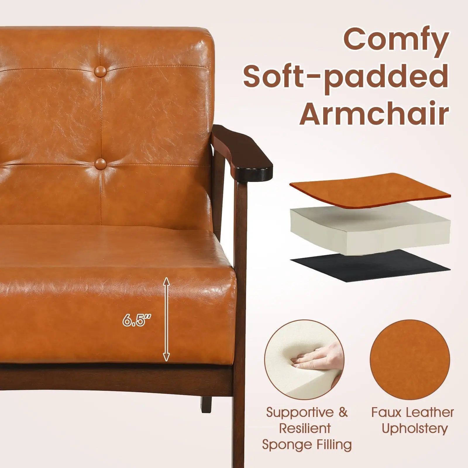 Walnut oversized ergonomic accent chair with soft armrests, ideal for living rooms, by Platinum-Level Office Chairs.