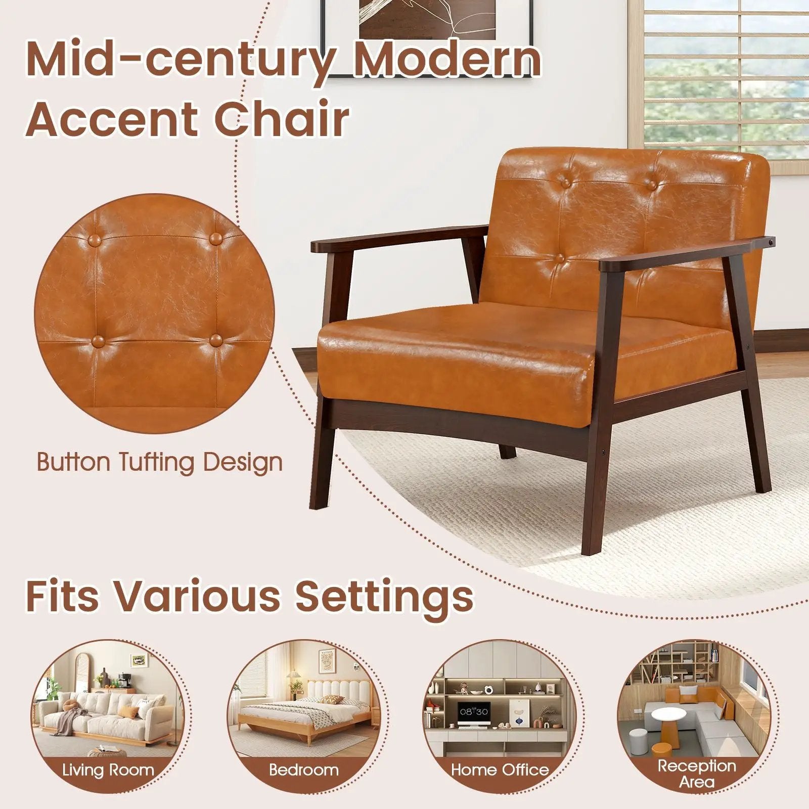 Walnut oversized ergonomic accent chair by Platinum-Level Office Chairs with soft armrests, ideal for living rooms.