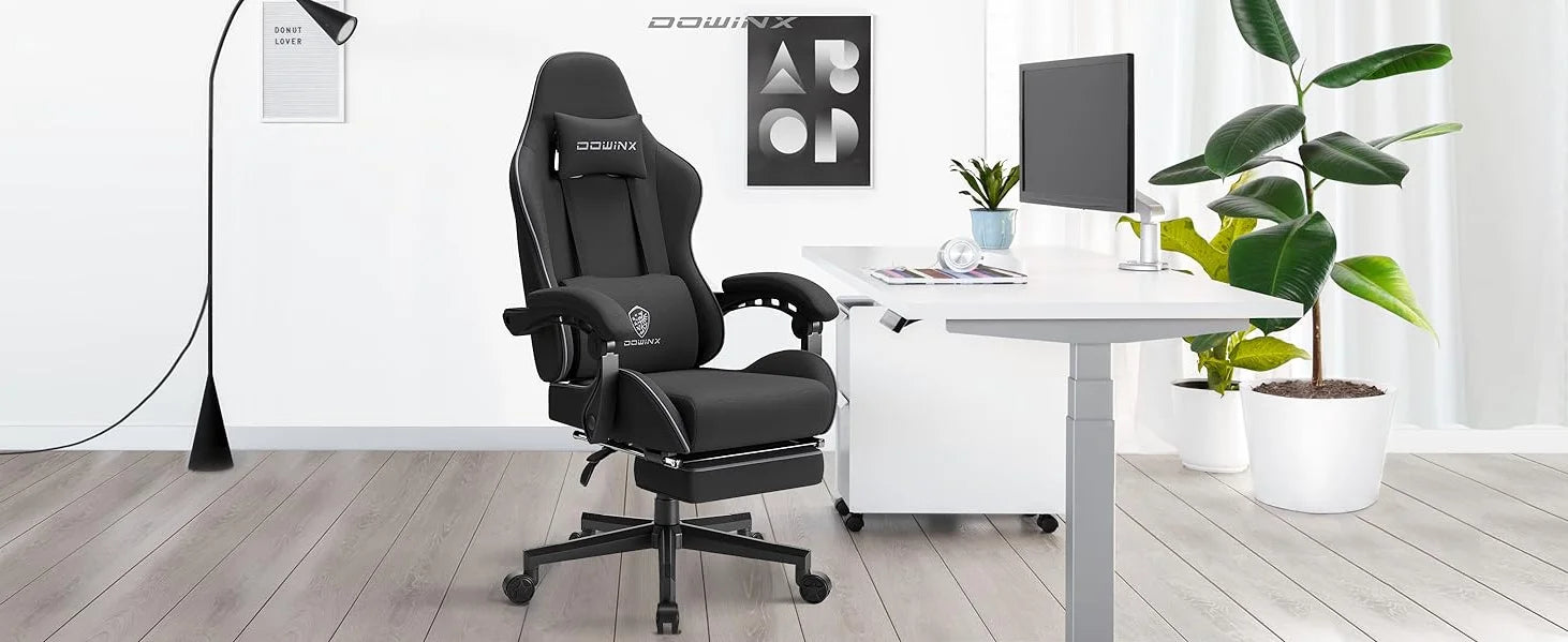 Dowinx Gaming Chair Fabric with Pocket Spring Cushion and Footrest - Platinum-Level Office Chairs