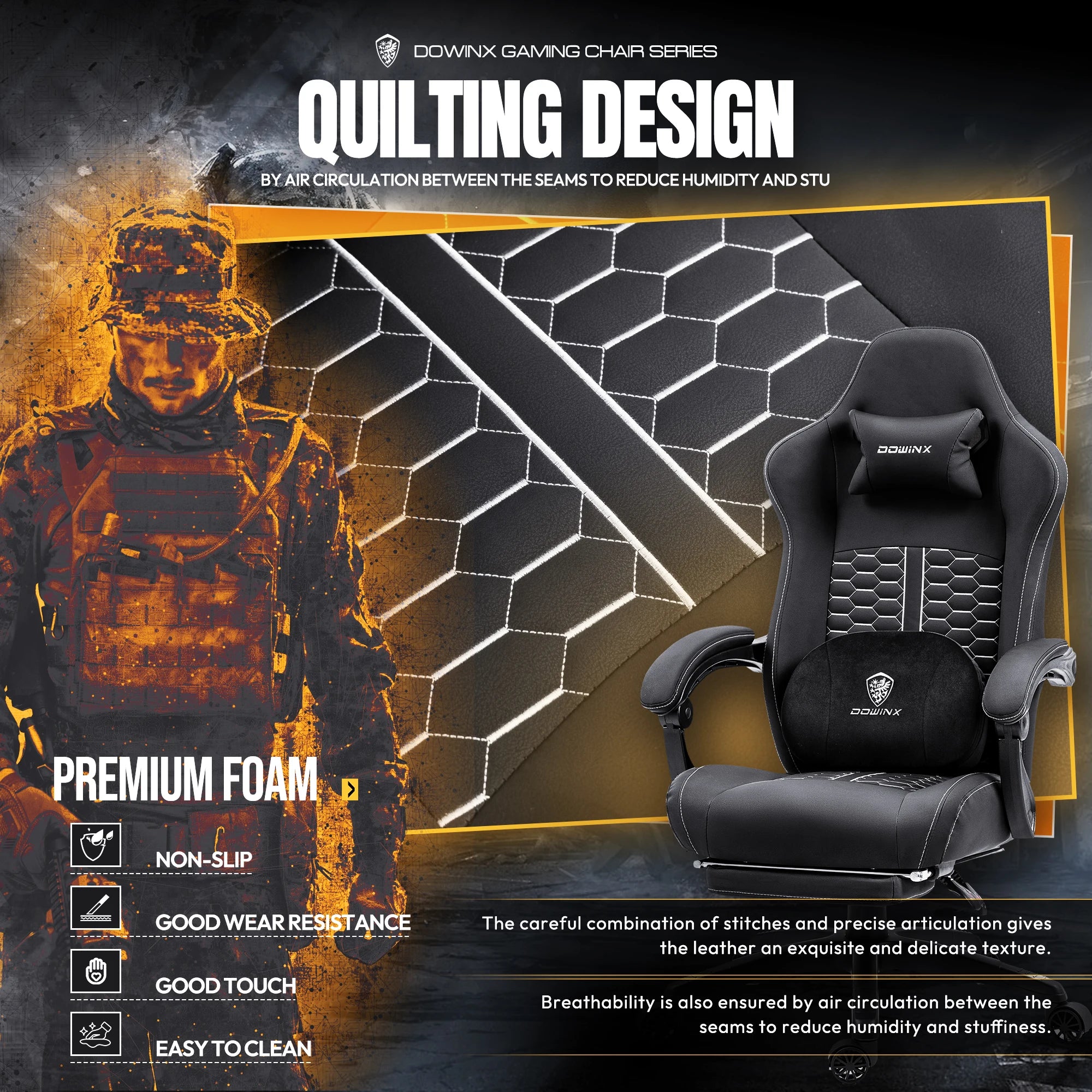 Dowinx Gaming Chair with Heated Massage Lumbar Support and Footrest - Platinum-Level Office Chairs
