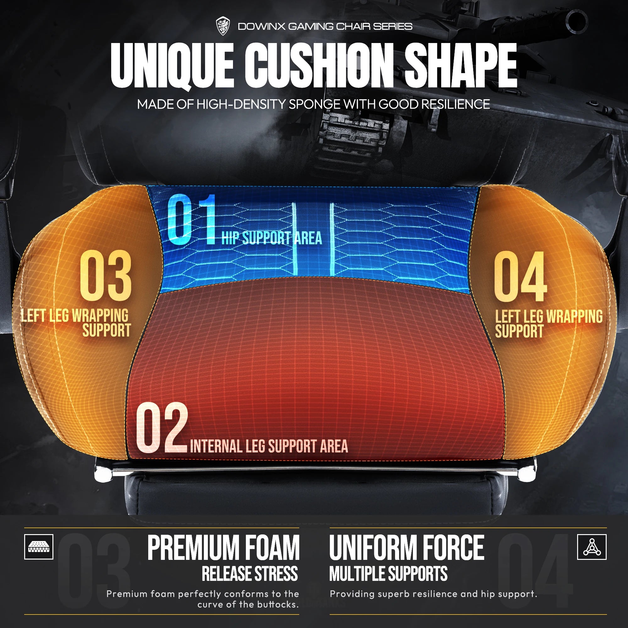 Dowinx Gaming Chair with Heated Massage Lumbar Support and Footrest - Platinum-Level Office Chairs