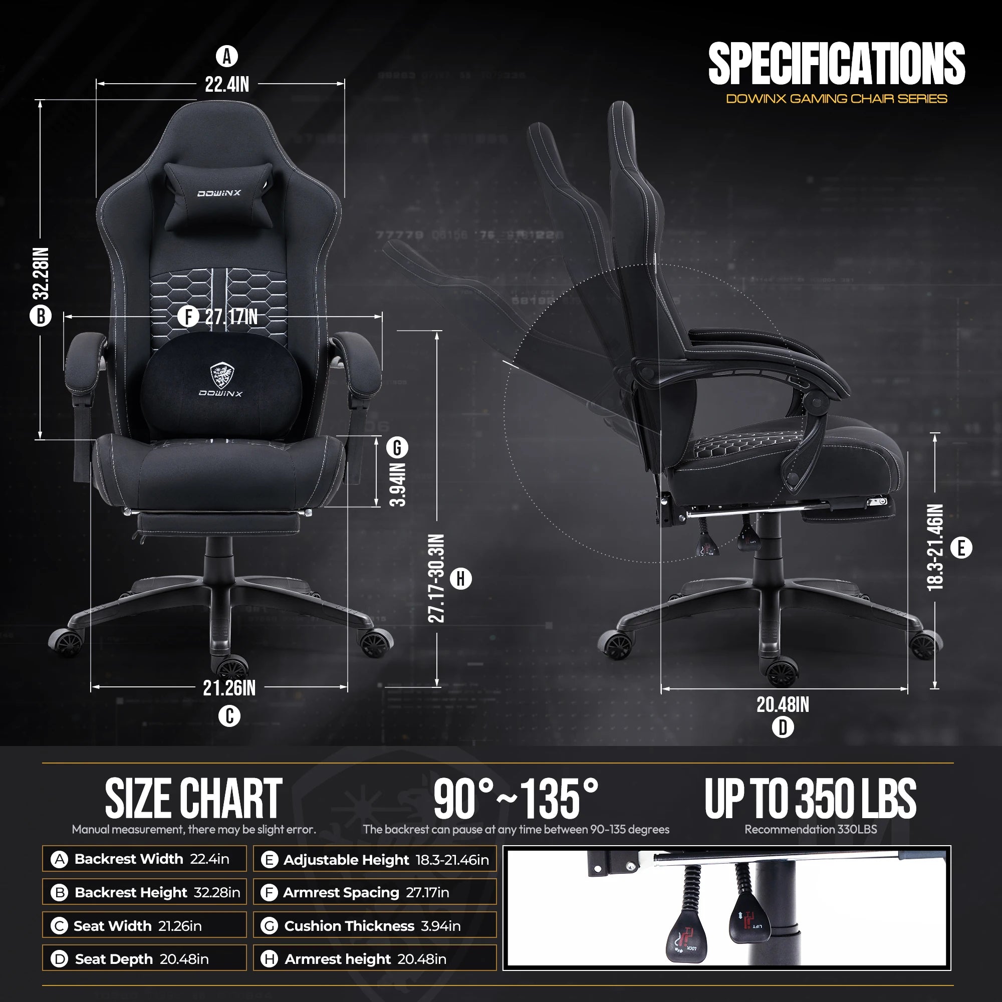Dowinx Gaming Chair with Heated Massage Lumbar Support and Footrest - Platinum-Level Office Chairs