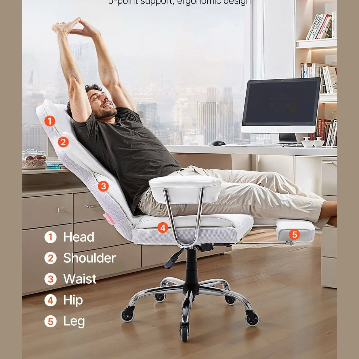 Platinum-Level Office Chairs ergonomic reclining office chair with footrest and lumbar support, designed for comfort.