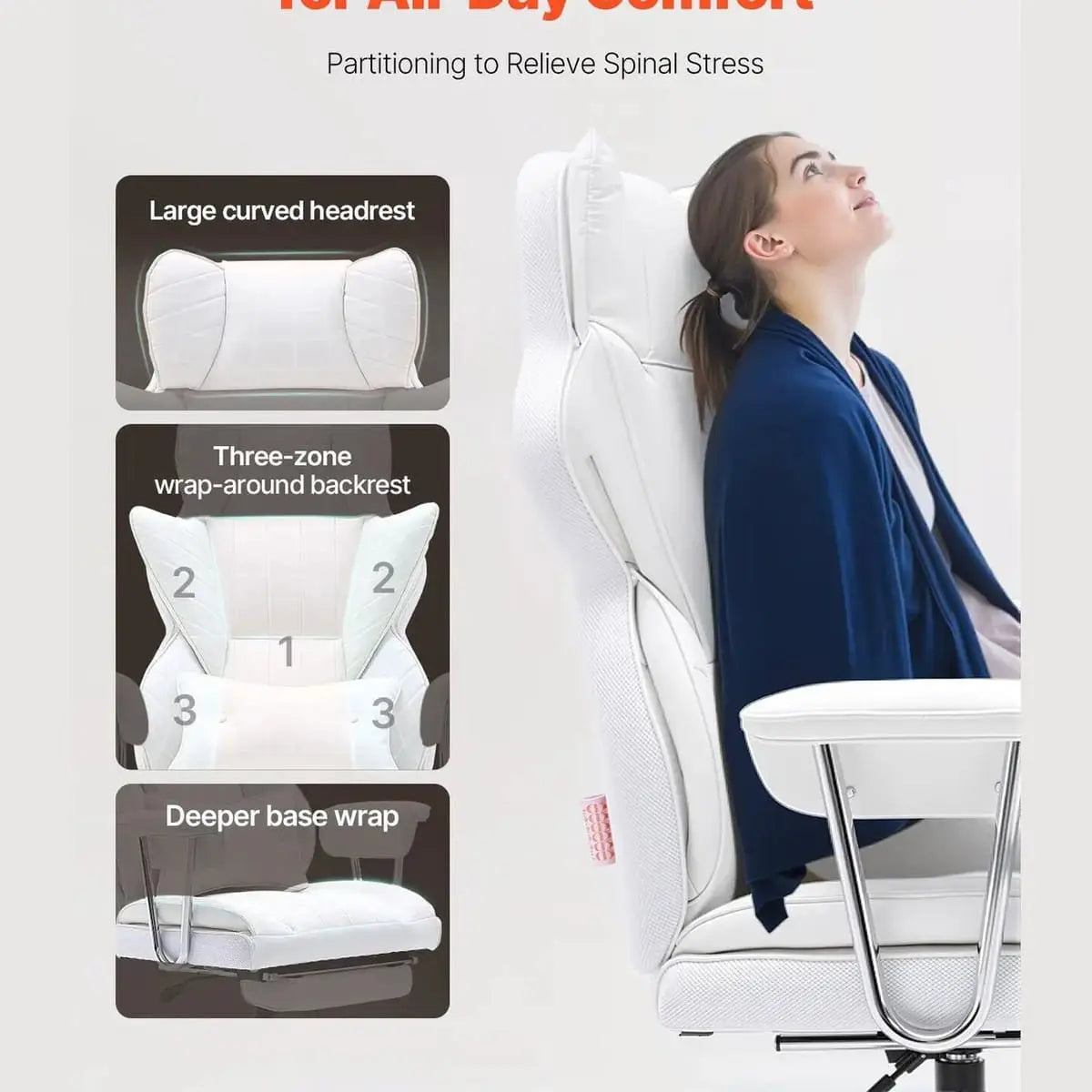Platinum-Level Office Chairs ergonomic reclining office chair with footrest and lumbar support, featuring adjustable height and padded seat.
