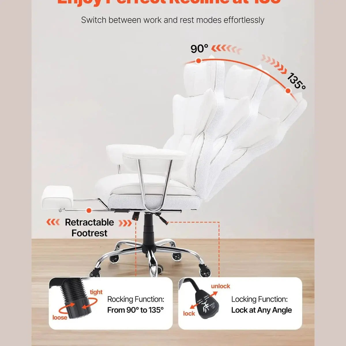 Platinum-Level Office Chairs ergonomic reclining office chair with footrest and lumbar support, ideal for comfortable workspace seating.