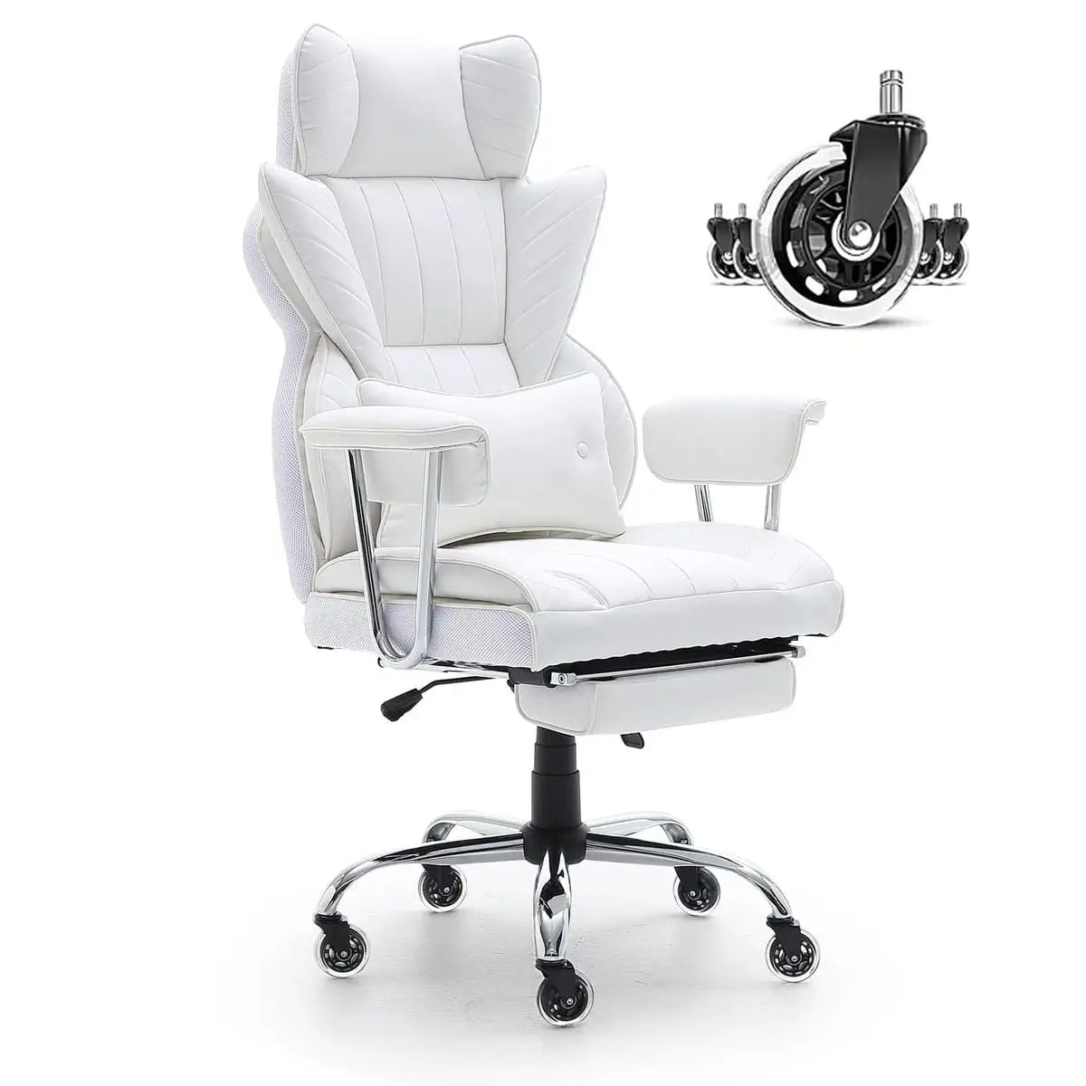 Platinum-Level Office Chairs ergonomic reclining office chair with footrest and lumbar support, featuring adjustable height and cushioned seat.