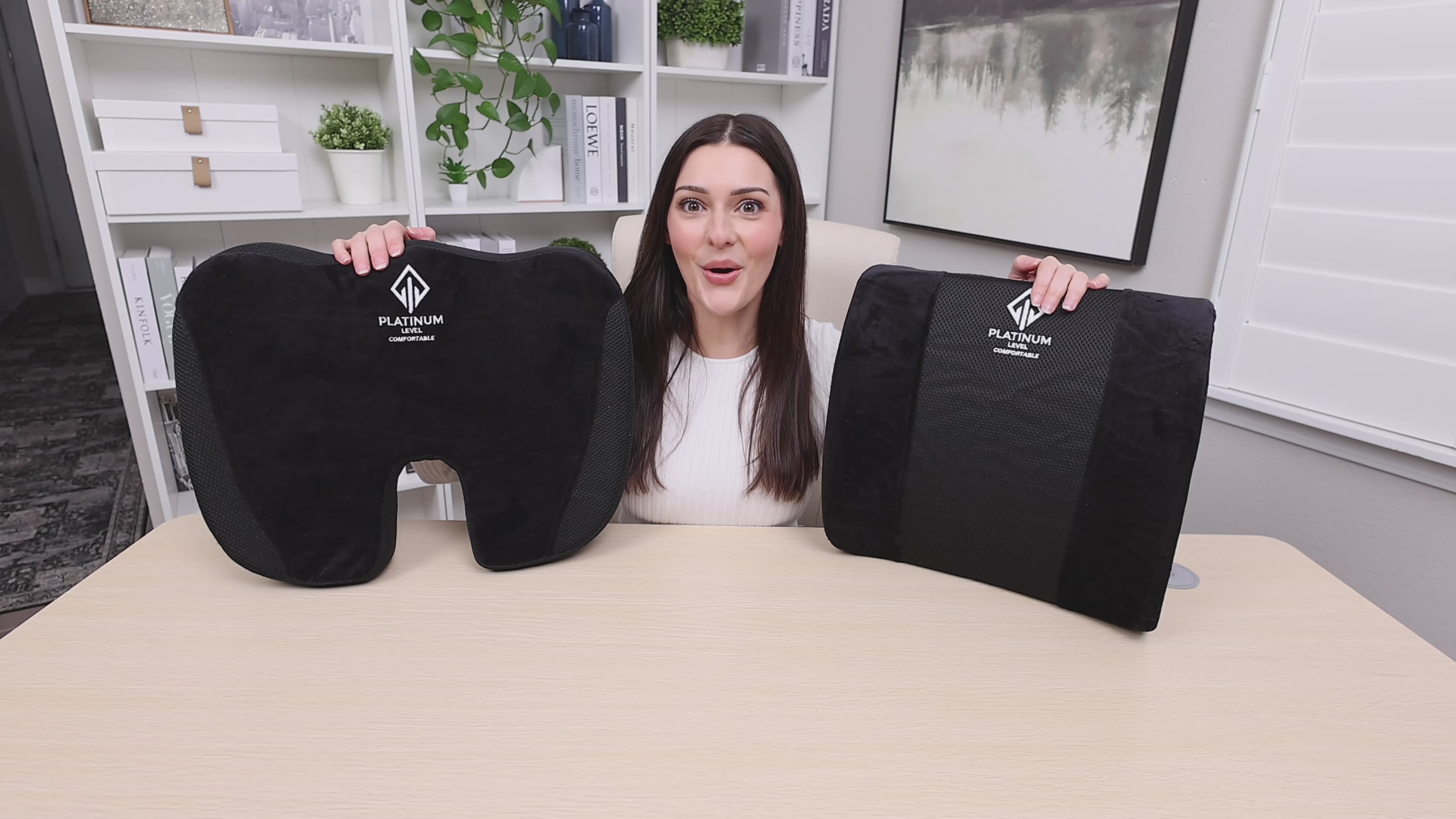 Cojín ergonómico de espuma viscoelástica de nivel platino para la zona lumbar y el asiento, alivia el dolor de espalda y coxis.